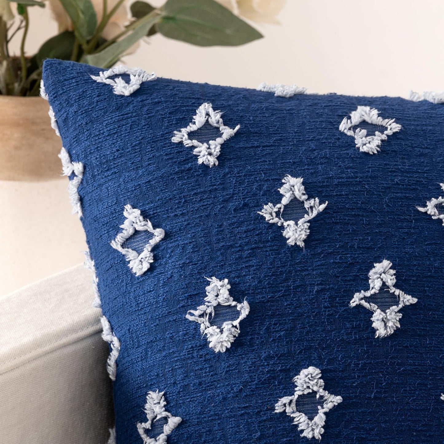 Set of 2 Decorative Throw Pillow Covers Rhombic Jacquard Pillowcase Soft Square Cushion Case for Couch Sofa Bed Bedroom Living Room, 18X18 Inch, Blue