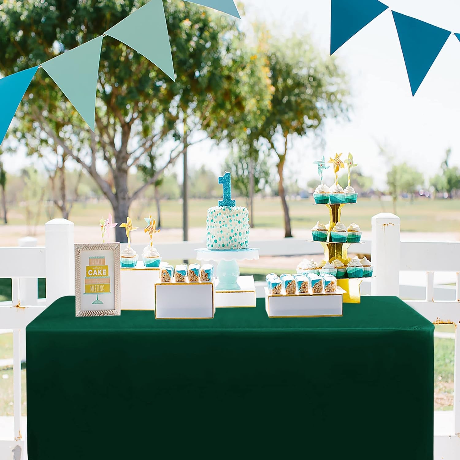 2 Pack Blackish Green Table Cloths for 6 Foot Rectangle Tables - Water Resistant Washable Fabric Polyester Rectangle Table Cover Protector for Wedding, Banquet and Trade Shows