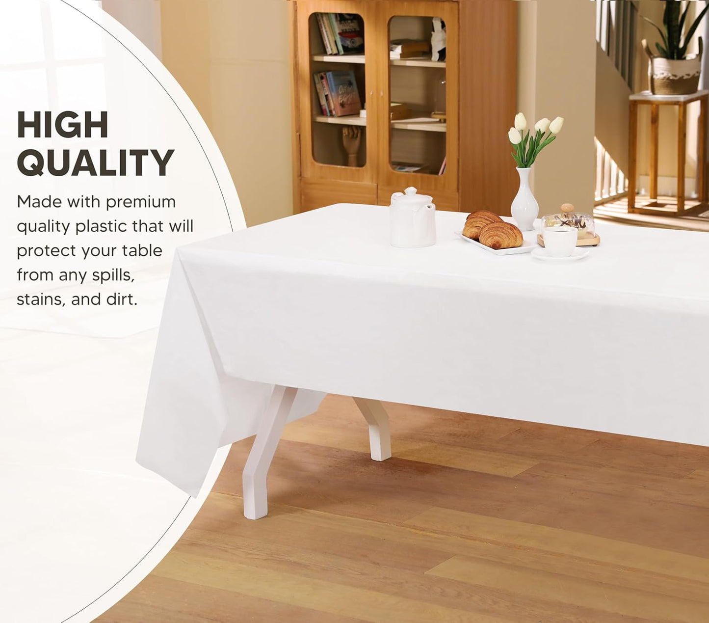 Plastic Table Cloth Disposable (12 Pack - 54X108 Inch) White Rectangle Tablecloth Waterproof Stain Resistant Party Table Cover