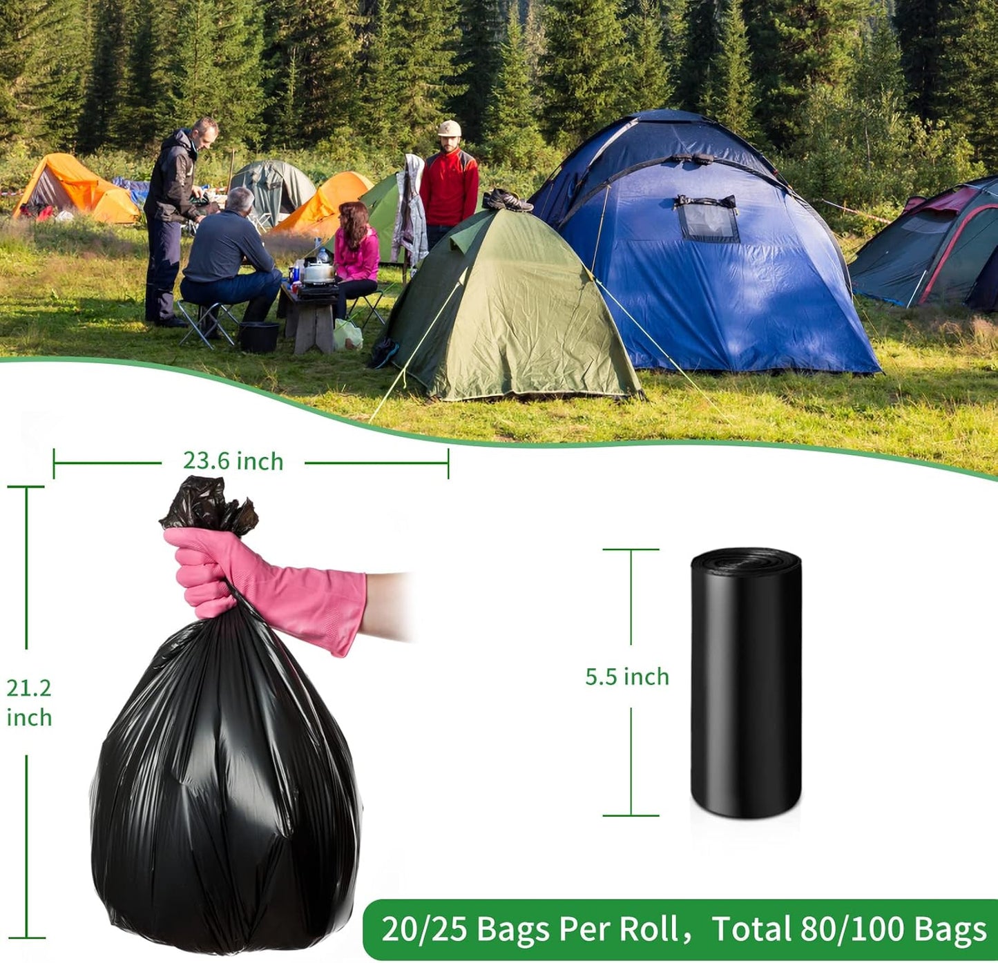 Portable Toilet Bags for Camping – 8 Gallon Biodegradable Compostable Waste Bags for 5 Gallon Bucket Toilet, Extra Thick Leak-Proof Porta Potty Bags for Outdoor, Travel, Car, Hiking & Boating