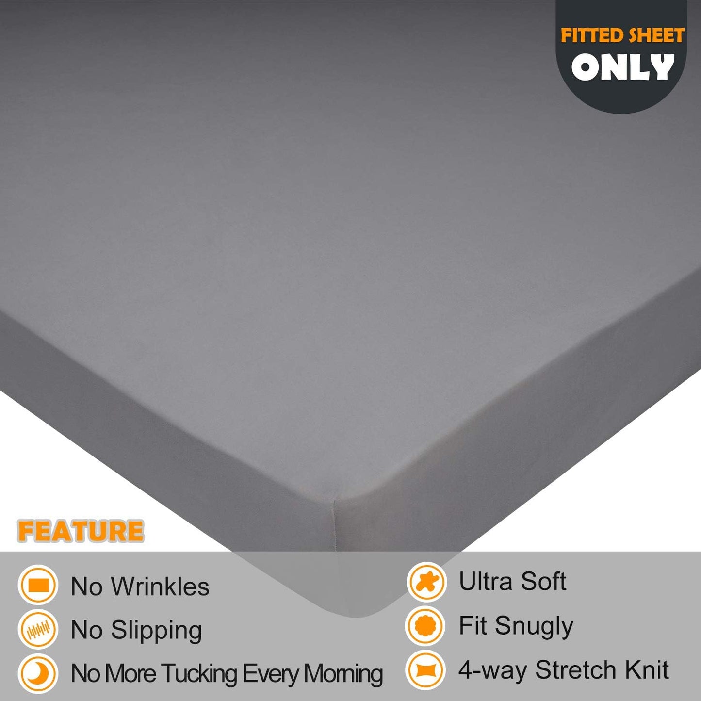 Twin Size Fitted Sheet Only - 4-Way Stretch Knit, Snug Fit, Wrinkle Free & Stay in Place, No More Slipping off for Mattress, Soft & Comfortable - Light Gray, Twin
