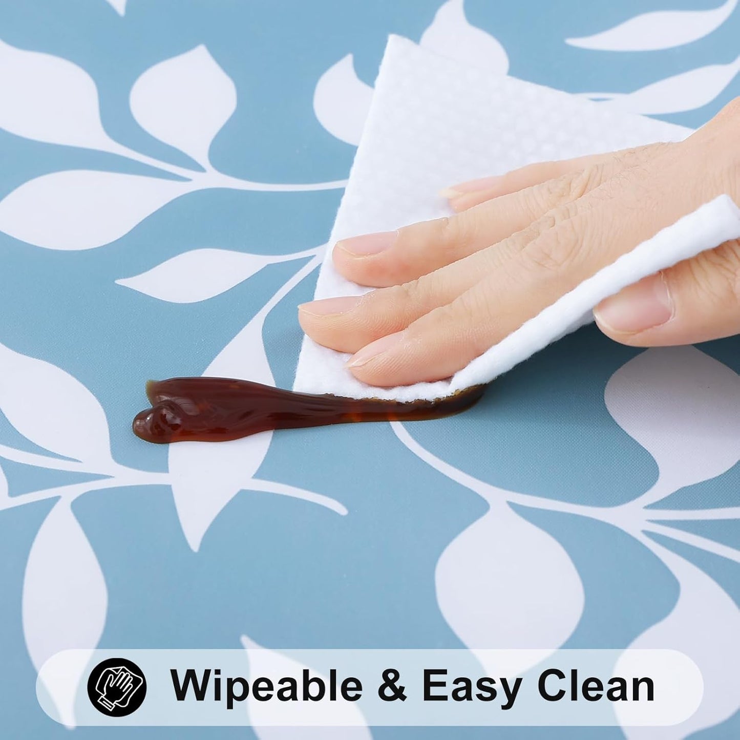 Rectangle Picnic Tablecloth, Waterproof Elastic Fitted Table Covers for 6 Foot Tables, Wipeable Flannel Backed Vinyl Tablecloths for Camping, Indoor, Outdoor (Blue Leaves, 30X72 Inches)