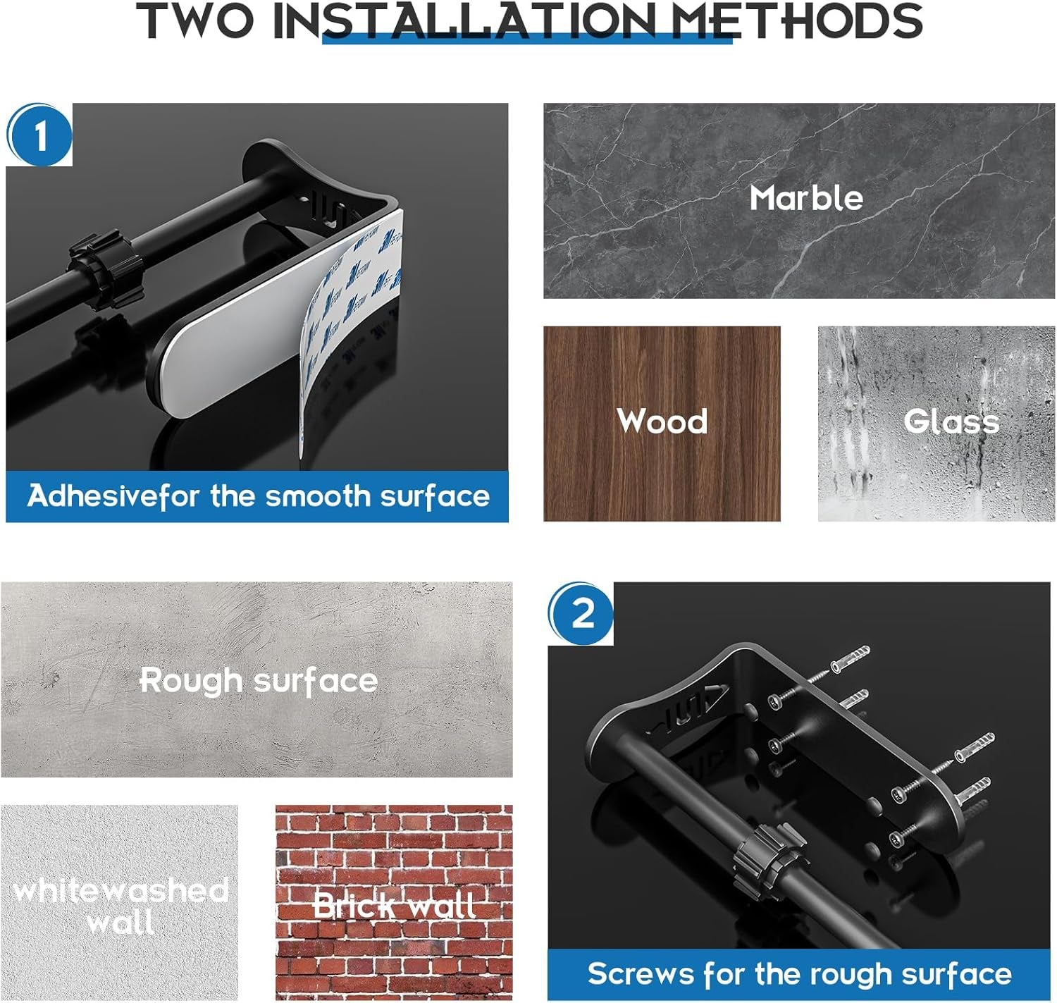 Black One-Hand Paper Towel Holder, Self-Adhesive or Screw-In, Stainless Steel, under Cabinet or Wall Mount, Space Saving, One-Hand Tear, Mute Design