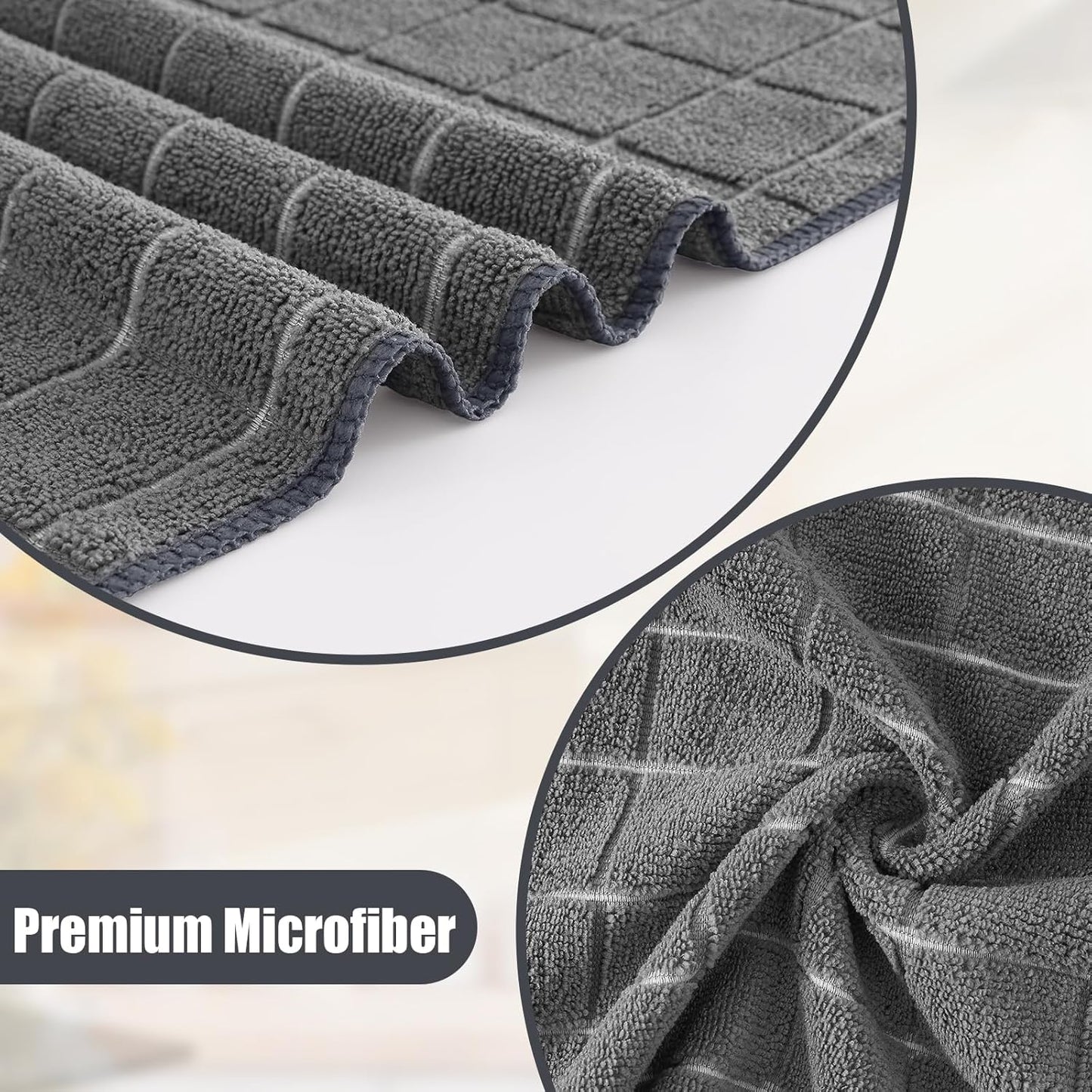 Microfiber Kitchen Towels and Dishcloths Set, 12 Pack Soft and Absorbent Dish Hand Towels Bulk, 28 X 16 Inch & 12 X 12 Inch Quick Drying Rags for Washing Dishes, Grey