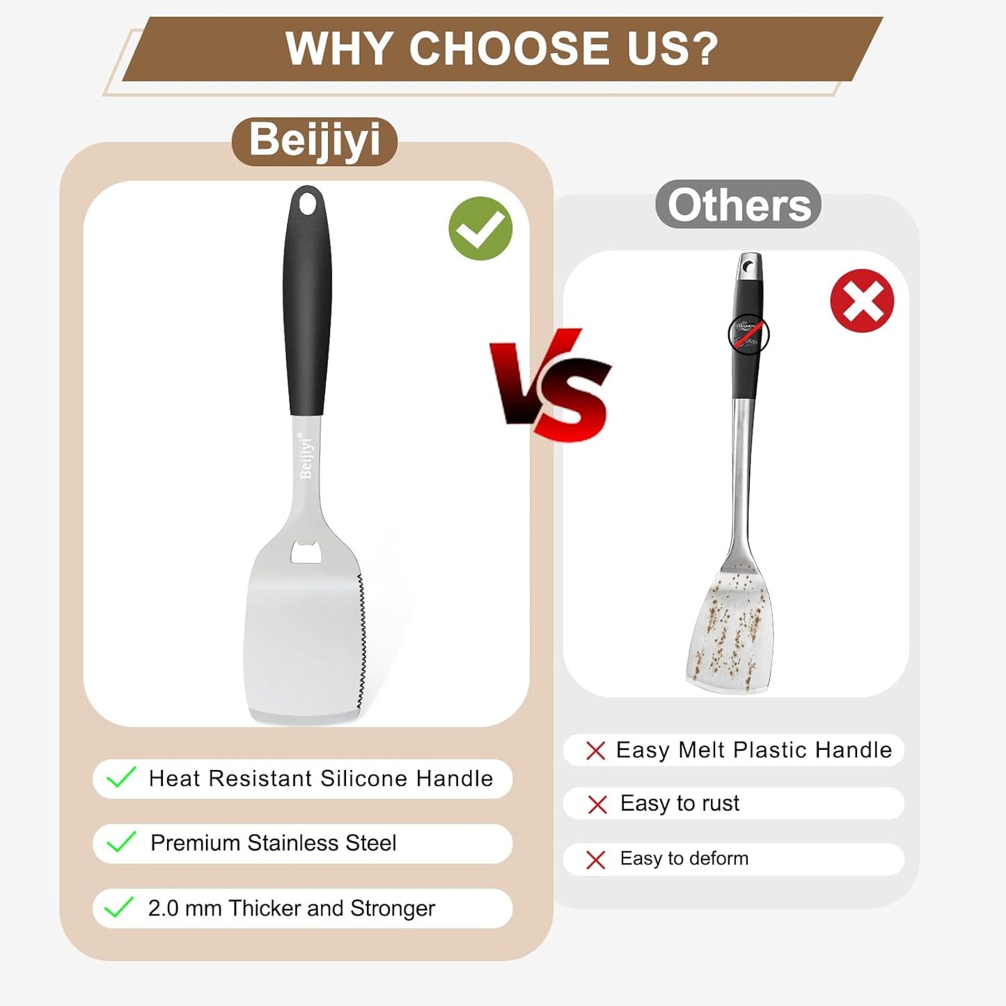 Stainless Steel Grill Spatula for Outdoor Grill, Heavy Duty Metal BBQ Spatula Set with Serrated, Silicone Handle, Solid and Slotted Turner, Grill Tools Burger Spatula for Grilling Cooking