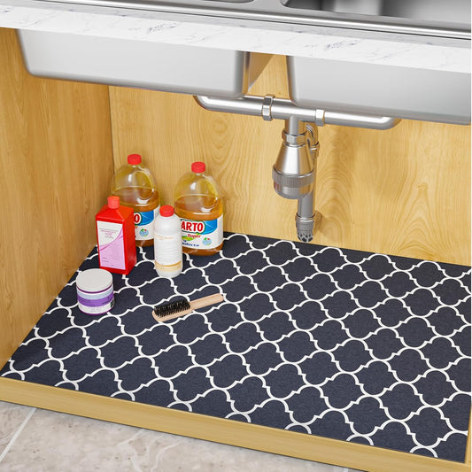 Waterproof under Sink Mat, Absorbent Quick Dry under Sink Mat, Non-Adhesive Slip Resistant Shelf Liner for Kitchen & Bathroom Cabinets (Dark Gray, 24"×24")