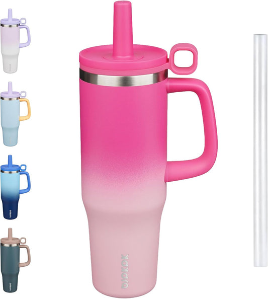 Insualted Tumblers with Handle Aand Straw 40Oz Stianless Steel Travel Coffee Mug Thermal Cups with Lid,Cherry Blossom