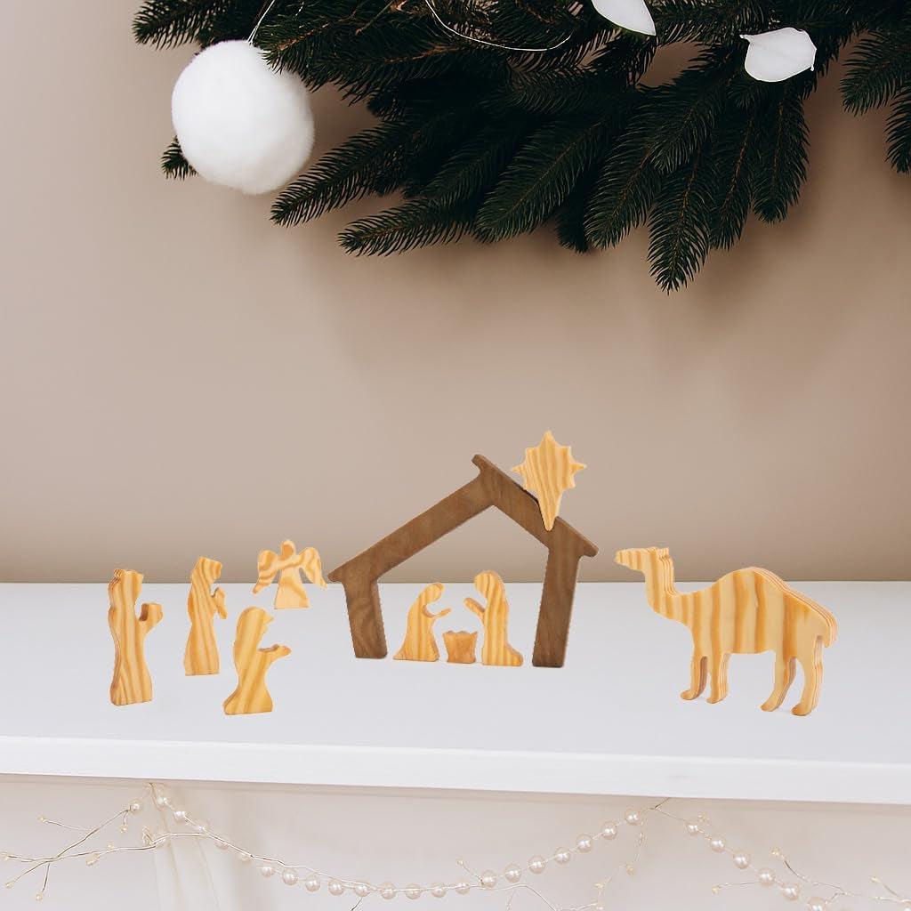 Christmas Decorations, Nativity Sets for Indoor Set of 15 Pieces, Wooden Nativity Set Tabletop Holidays Home Decor, Jesus Christmas Decorations, Christian Religious Nativity Sets & Figures