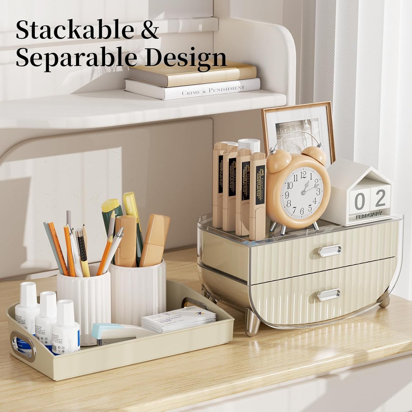 Makeup Organizer with 2 Drawers, Bathroom Storage with Four Non-Slip Feet and Dust-Proof, Simple and Stylish for Desktop, Vanity, Bathroom Countertops, White