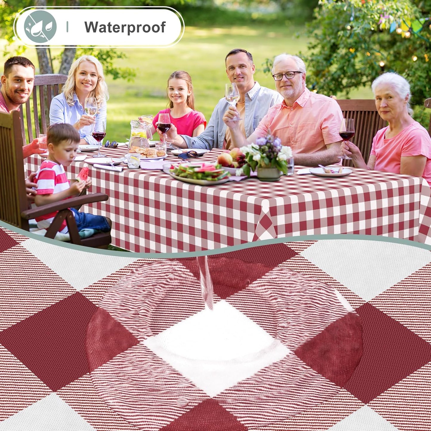 Rectangle Waterproof Vinyl Table Cloth, Buffalo Flannel Backed Tablecloth, Wipeable Plastic Table Cover for Dinner, Kitchen, Outdoor (60" X 84", Burgundy and White)