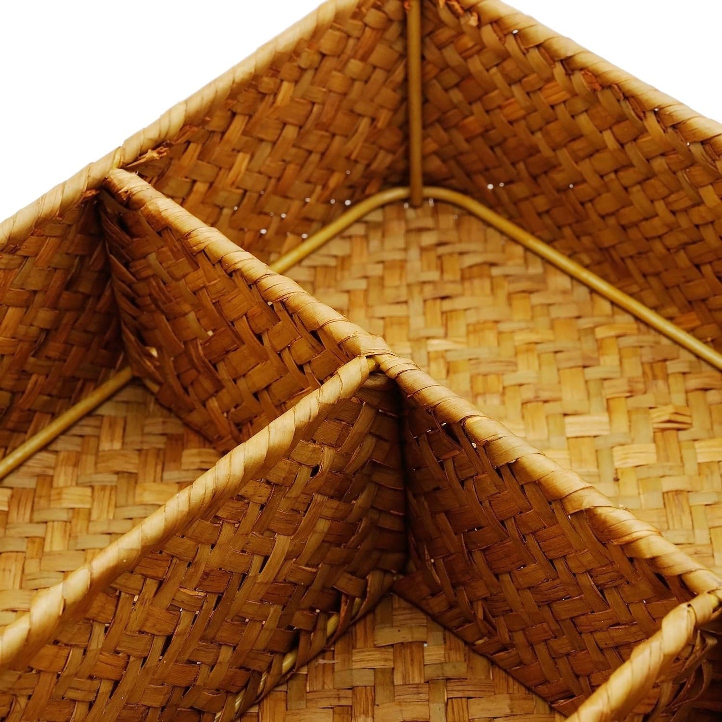 Seagrass Storage Basket with Compartments Utensil Tray for Organization Silverware Flatware Rectangular Shelf Baskets with 4 Sections Natural
