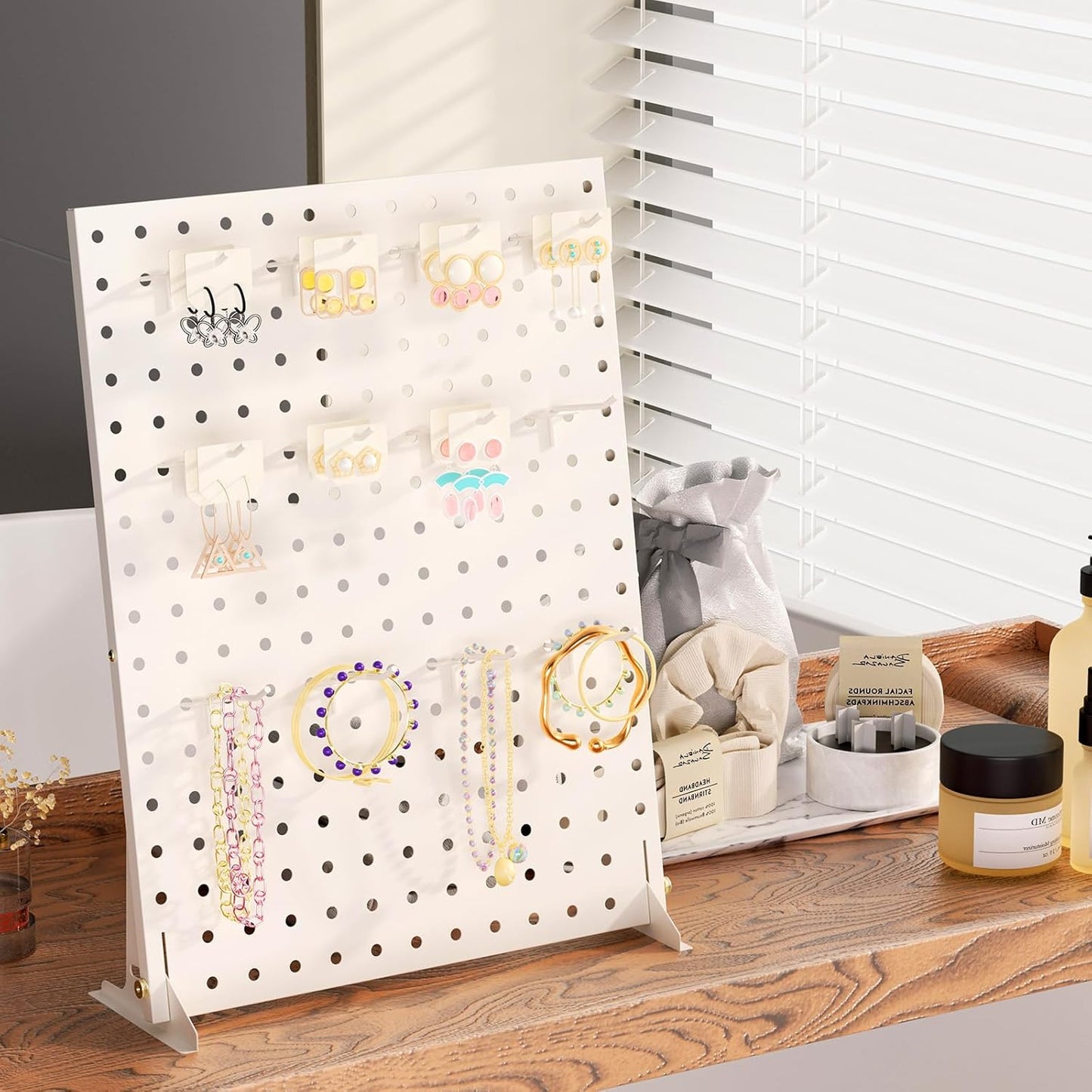 Peg Board Display - Vendors Pegboard Display Stand with Peg Hooks, Stands for Craft Shows & Fairs - Jewelry Retail Display Rack for Accessories - Earring & Pin Stands 1SET White(16X12Inch)