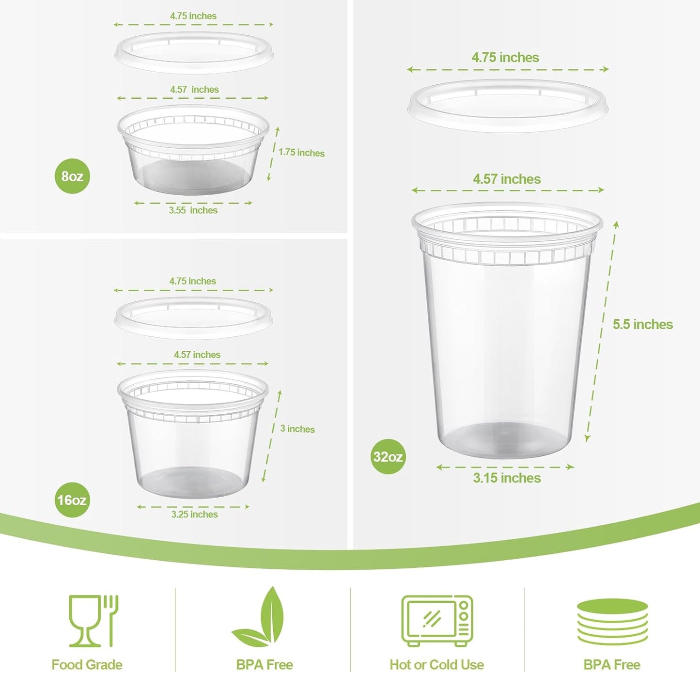 24 Sets Plastic Deli Food Containers with Lids, 8 Oz 16Oz 32Oz Variety Pack, Airtight Food Storage Containers, Freezer/Dishwasher/Microwave Safe, Soup Containers for Takeout Food Storage