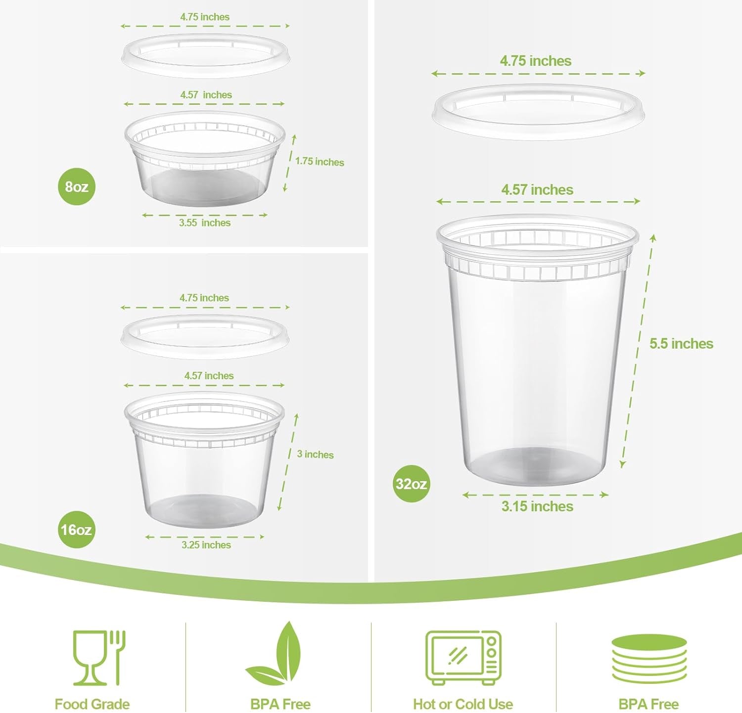 24 Sets Plastic Deli Food Containers with Lids, 8 Oz 16Oz 32Oz Variety Pack, Airtight Food Storage Containers, Freezer/Dishwasher/Microwave Safe, Soup Containers for Takeout Food Storage