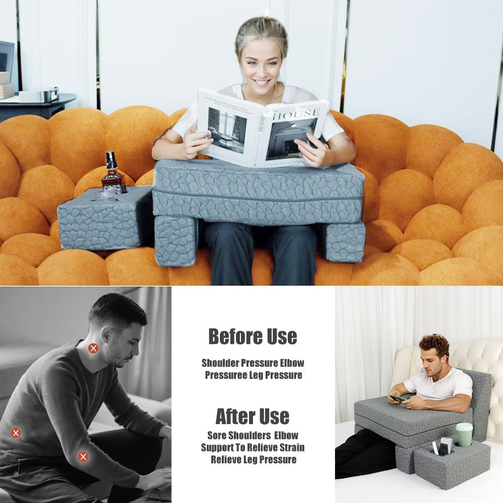 Extra Large Reading & Gaming Pillow with Coaster - Adjustable Lap Desk for Reading, Gaming, Working & Writing, Arm Rest for Adults on Bed/Sofa/Floor/Couch, Ideal for Switch Gaming