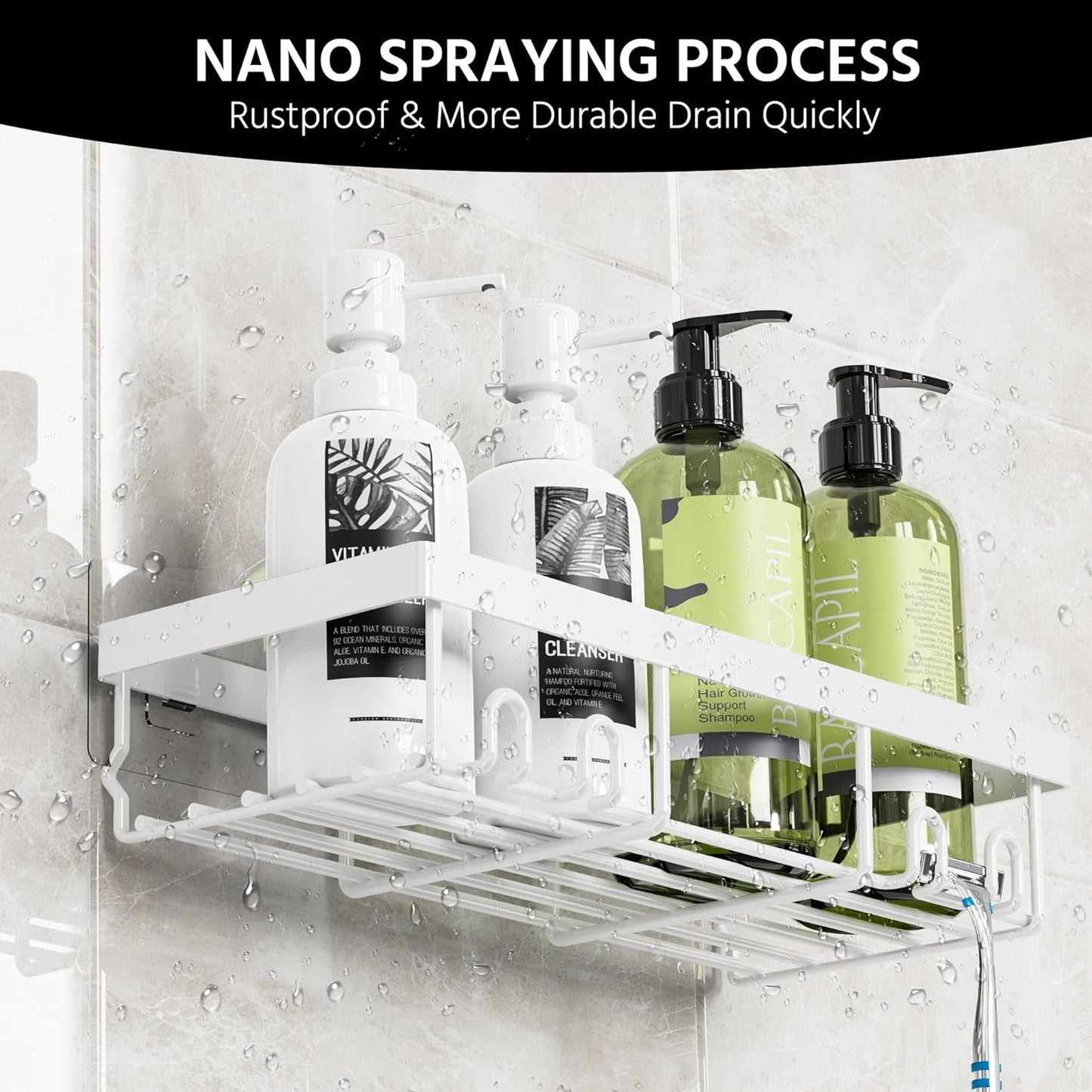 3-Pack Shower Caddy Basket Shelf with Soap Holder, No Drilling Traceless Adhesive Shower Wall Shelves, Rustproof White Bathroom Shower Storage Organizer