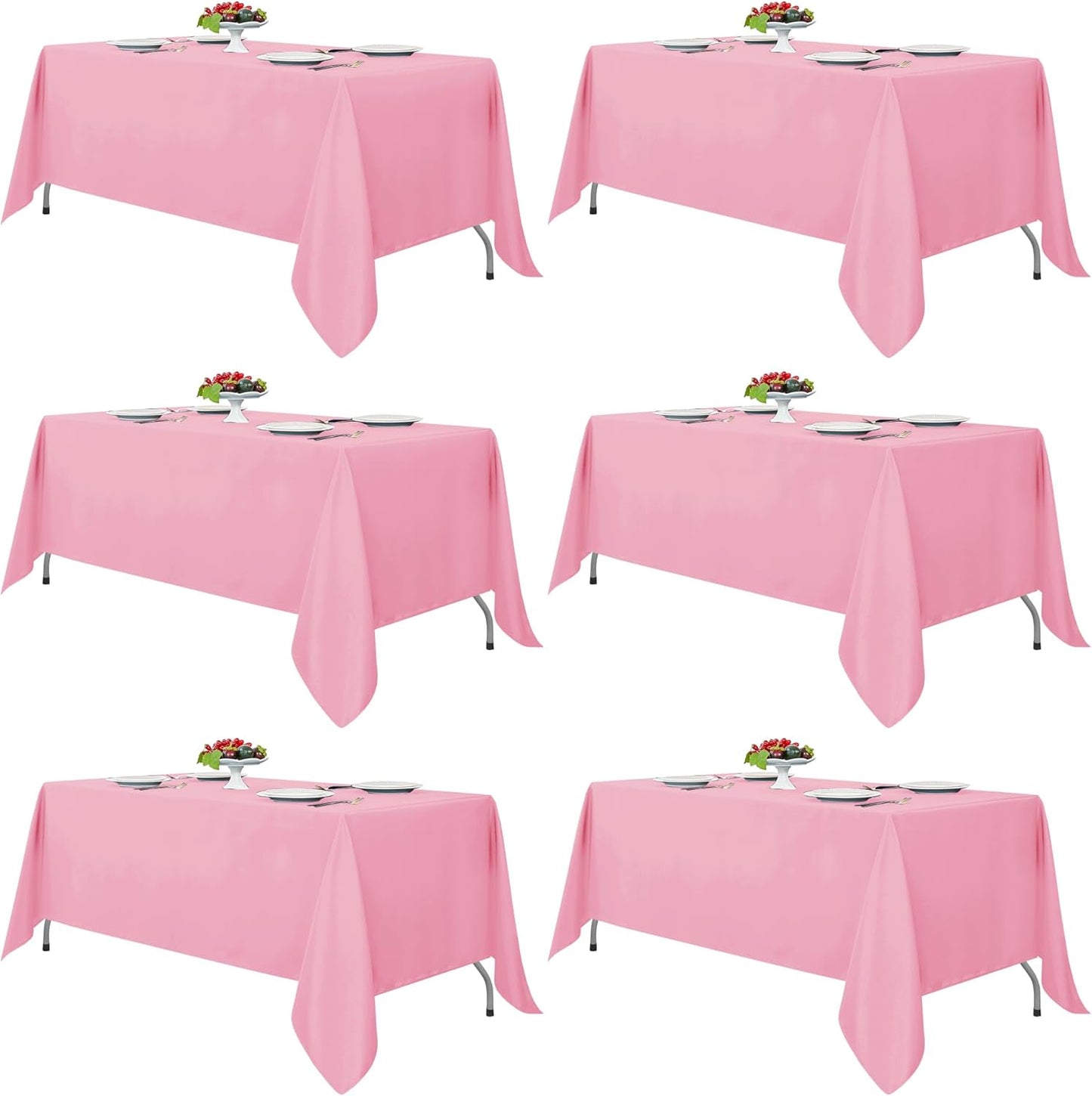 Rectangle Pink Tablecloths - 6 Pack, 70 x 120 Inches - Reusable and Washable Polyester Covers for 6-8 Ft Tables, Ideal for Weddings, Parties, and Banquets