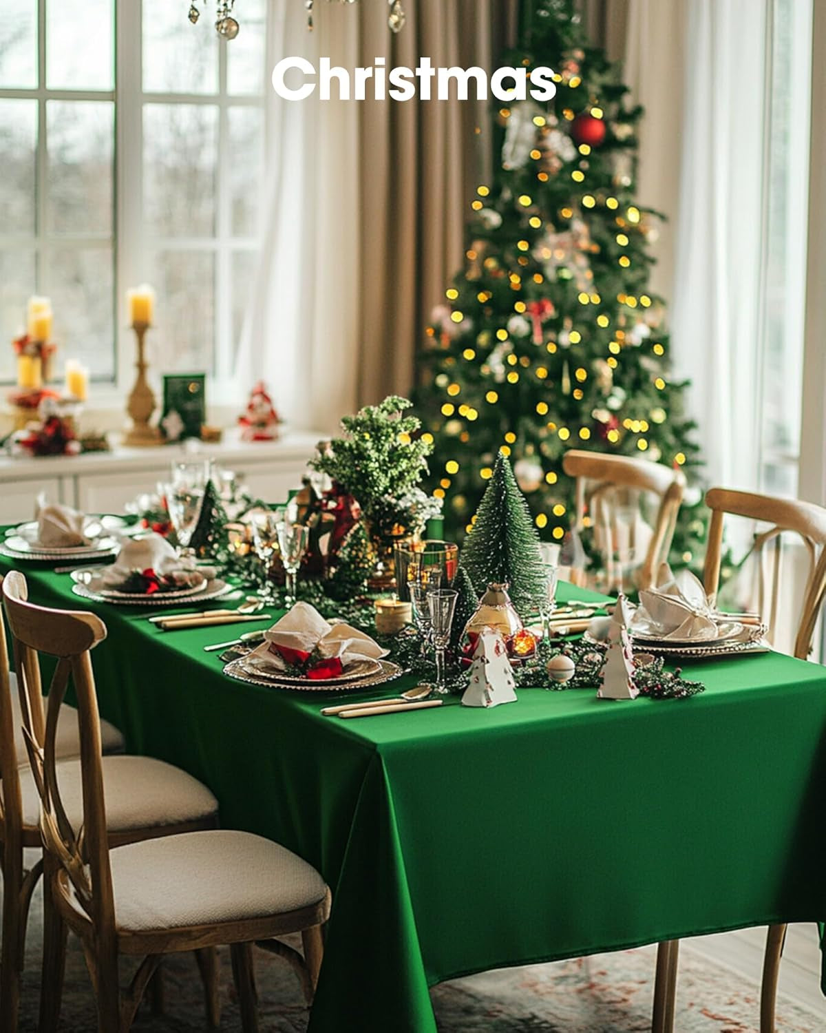Plastic Table Cloth Disposable 10 Pack, 52 X 70 Inch Table Cloths, St Patricks Day, Christmas Decorations, Tablecloths, Rectangle, Forest, Plastic Cover, Waterproof & Sturdy, Green