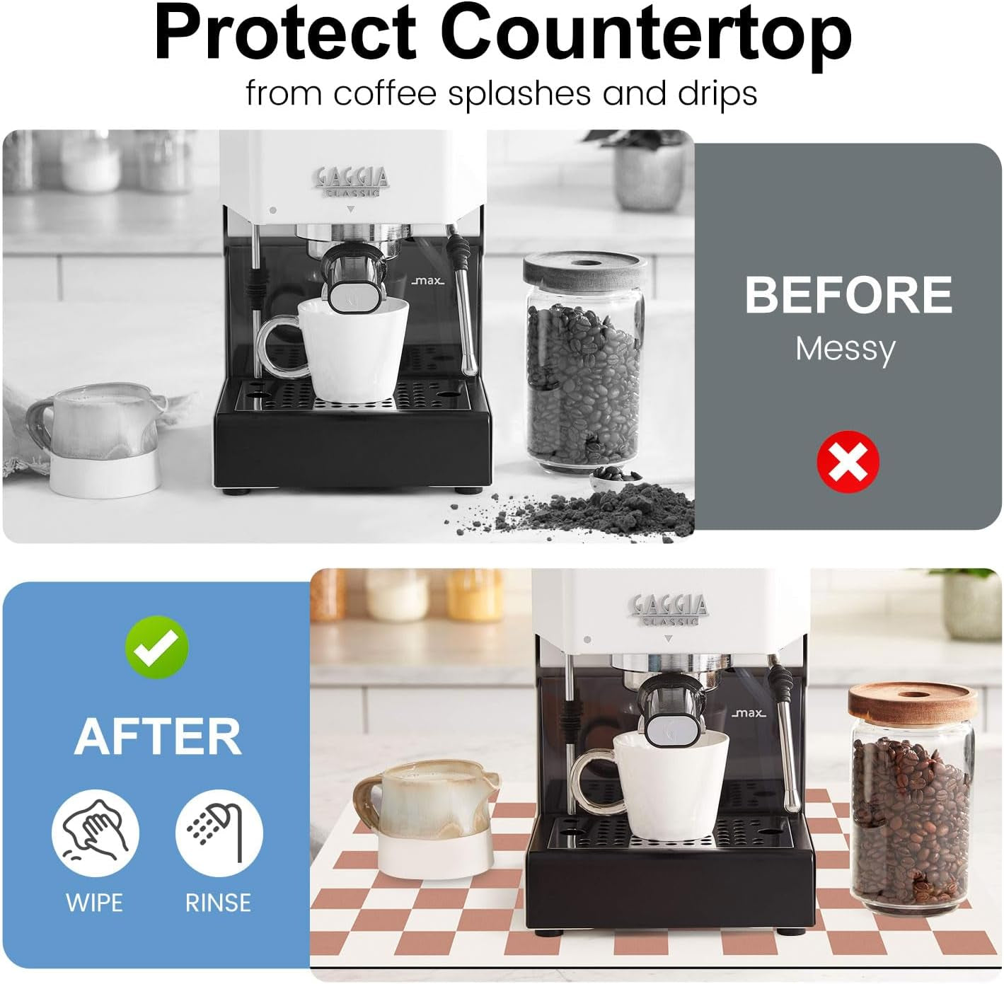 Coffee Mats, 19"X12" Checkered Dish Drying Mat for Kitchen Counter, Quick Dry Mat, Diatomite Absorbent Aesthetic Large Drying Mats for Coffee Bar - Beige