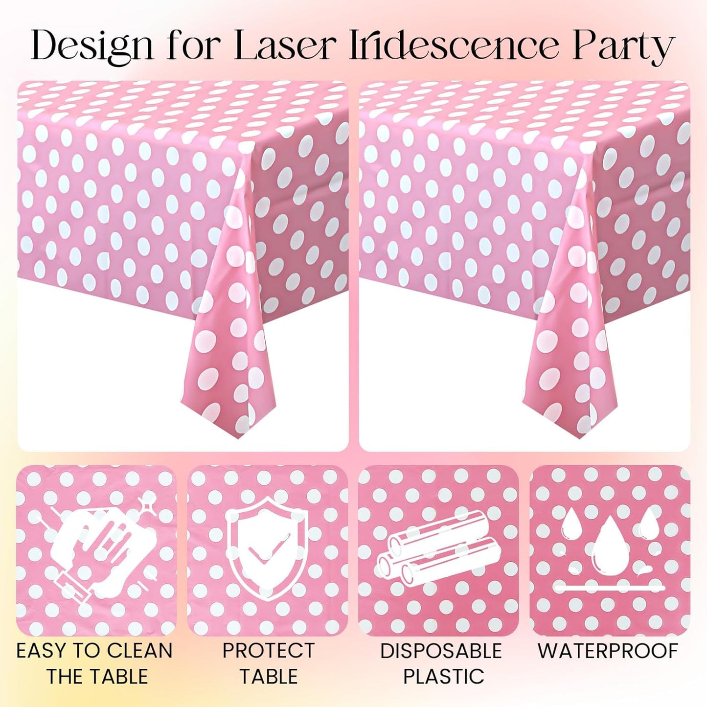 Set of 2 Pink Polka Dot Rectangle Tablecloths - 54"x72" Decorative and Stain-Resistant Table Covers for Dining, Buffets, Weddings, Camping, and Parties