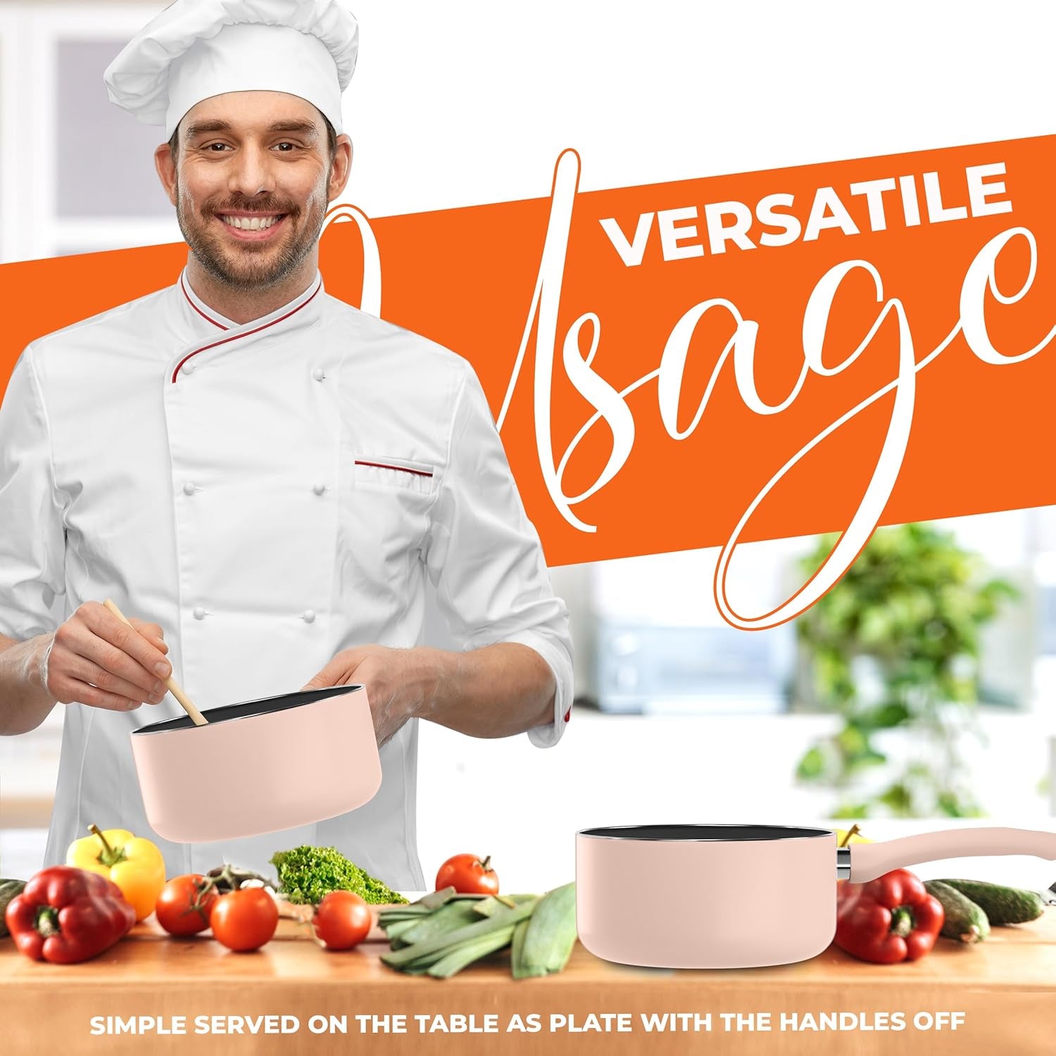 Detachable Handle Nonstick Saucepan with Glass Lid, Multipurpose Use for Home, Kitchen or Restaurant (Pink)