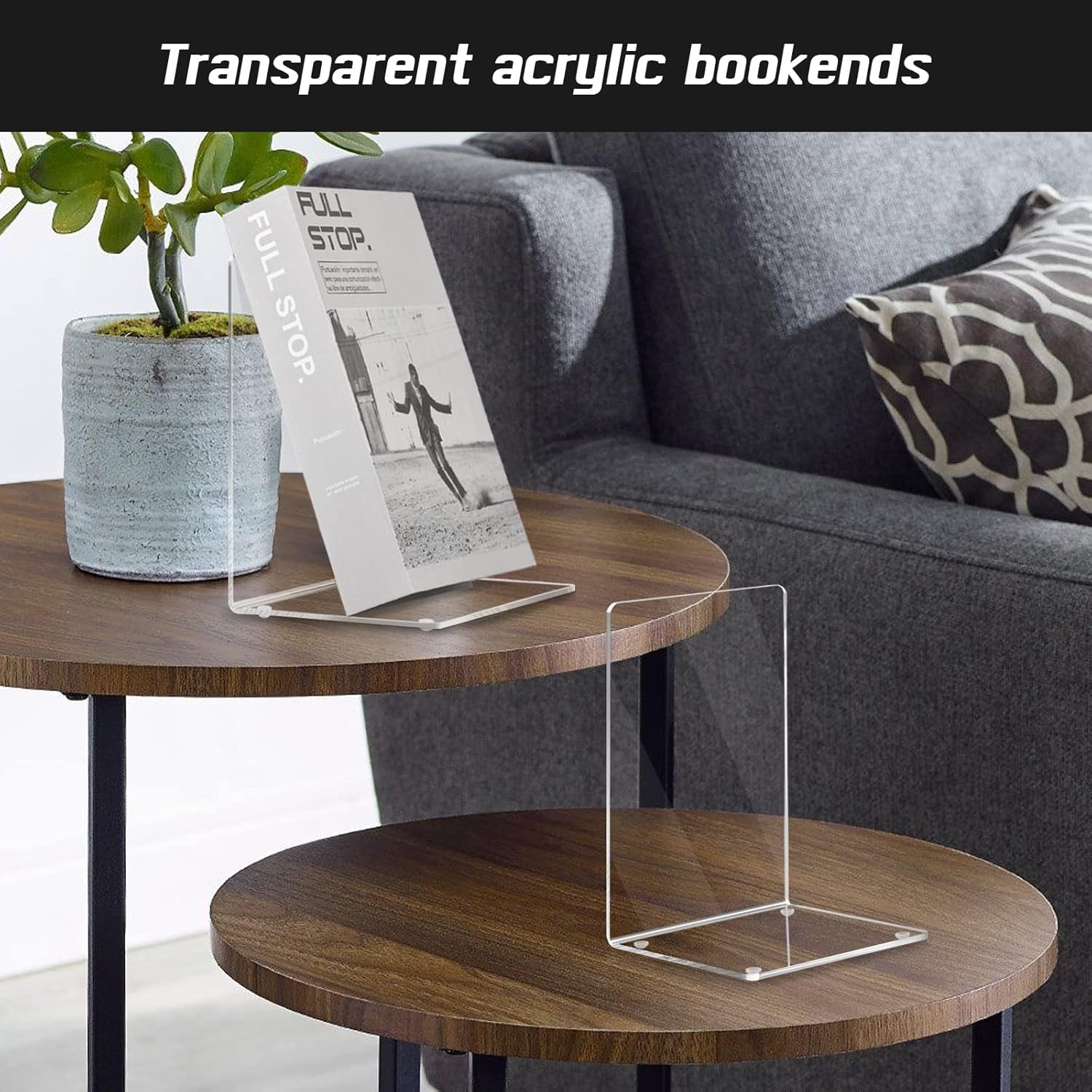 Book Ends, 8 Pcs Book Ends Acrylic Bookends for Shelves, Clear Book Holder Stand, Non-Skid Decorative Bookend, Study Book Organizer for Home Library Office, 5 X 5 X 7.3 Inch