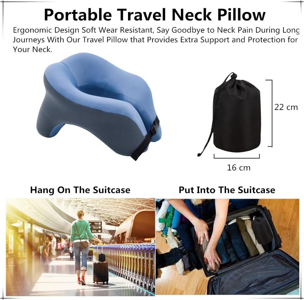 All-Round Head Support Neck Pillow,Memory Foam Travel Neck Pillow for Long Flights, Travel Pillow Comfortable and Breathable Is for Car, Train, Bus Trip,Home and Office Use (Blue)