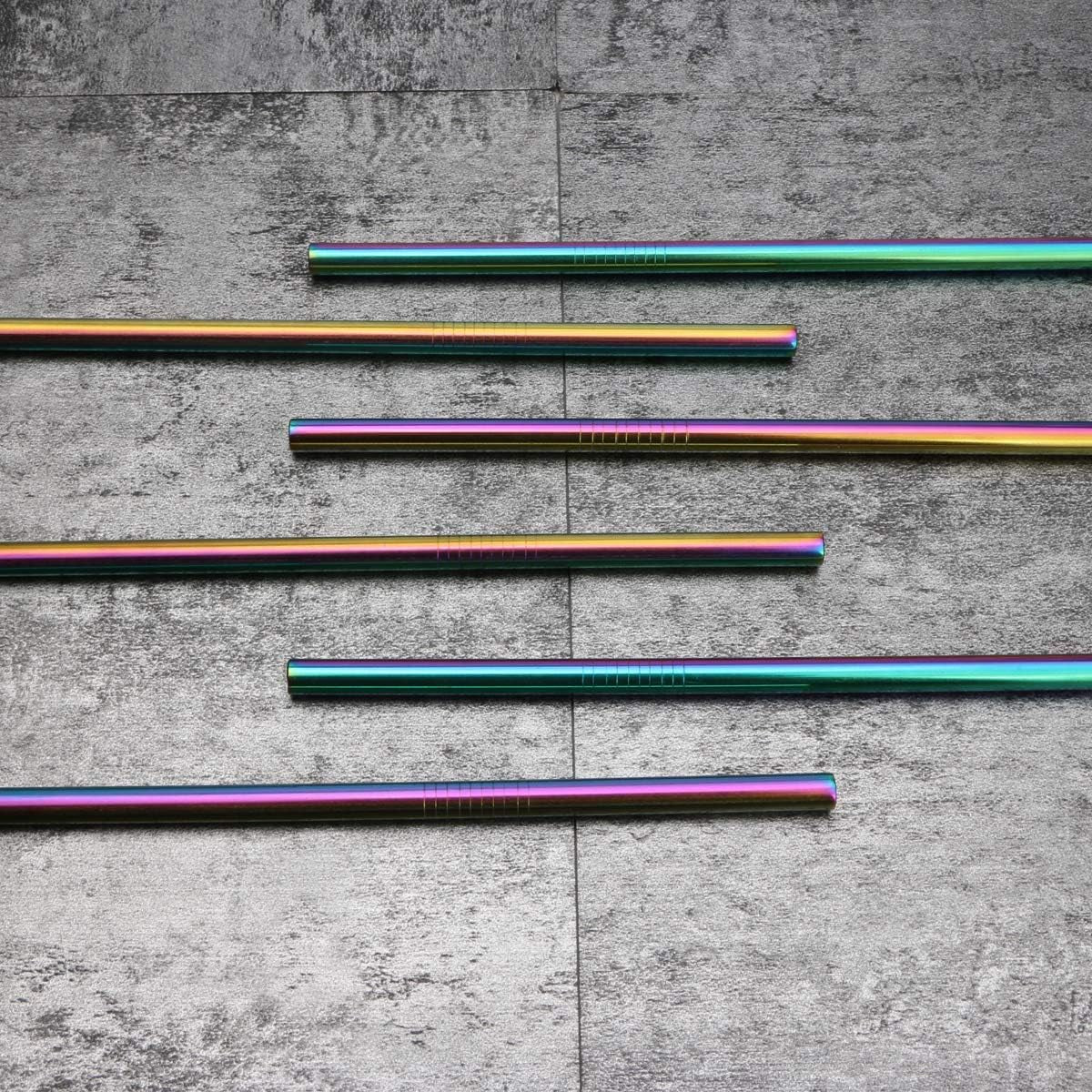 Premium Reusable Titanium-Plated Stainless Steel Colorful Drinking Straws - Straight and Bent Metal Straws with Cleaning Brushes for Milkshakes, Frozen Drinks, Smoothies, and Bubble Tea, Set of 18