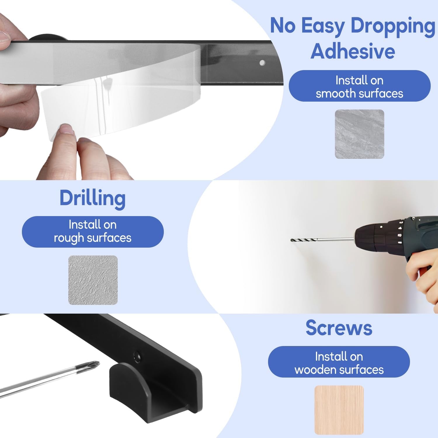 4 Packs Hat Rack for Wall, Hat Organizer for Baseball Caps Holds 36 Hats, 3 Mounting Options Hat Hook Hanger, Strong Baseball Hat Holder Storage, Cap Display for Door, Room, Closet (Black)