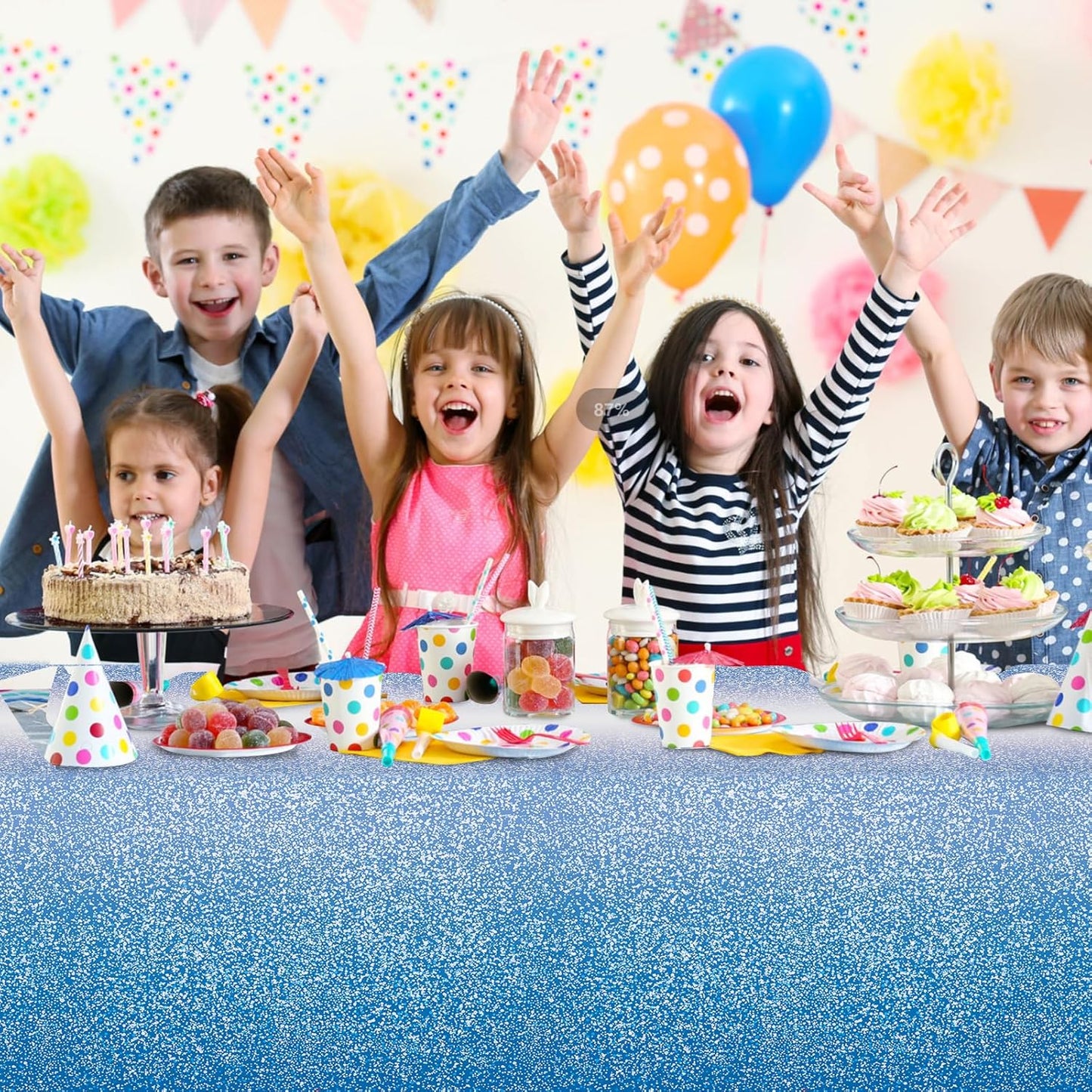 1 Pack Ombre Blue Plastic Tablecloth for Parties, Gradient Pastel Blue Disposable Tablecloths for Rectangle Tables, Sprinkle Table Cover for Wedding Birthday Anniversary Party, 54 X 108Inch