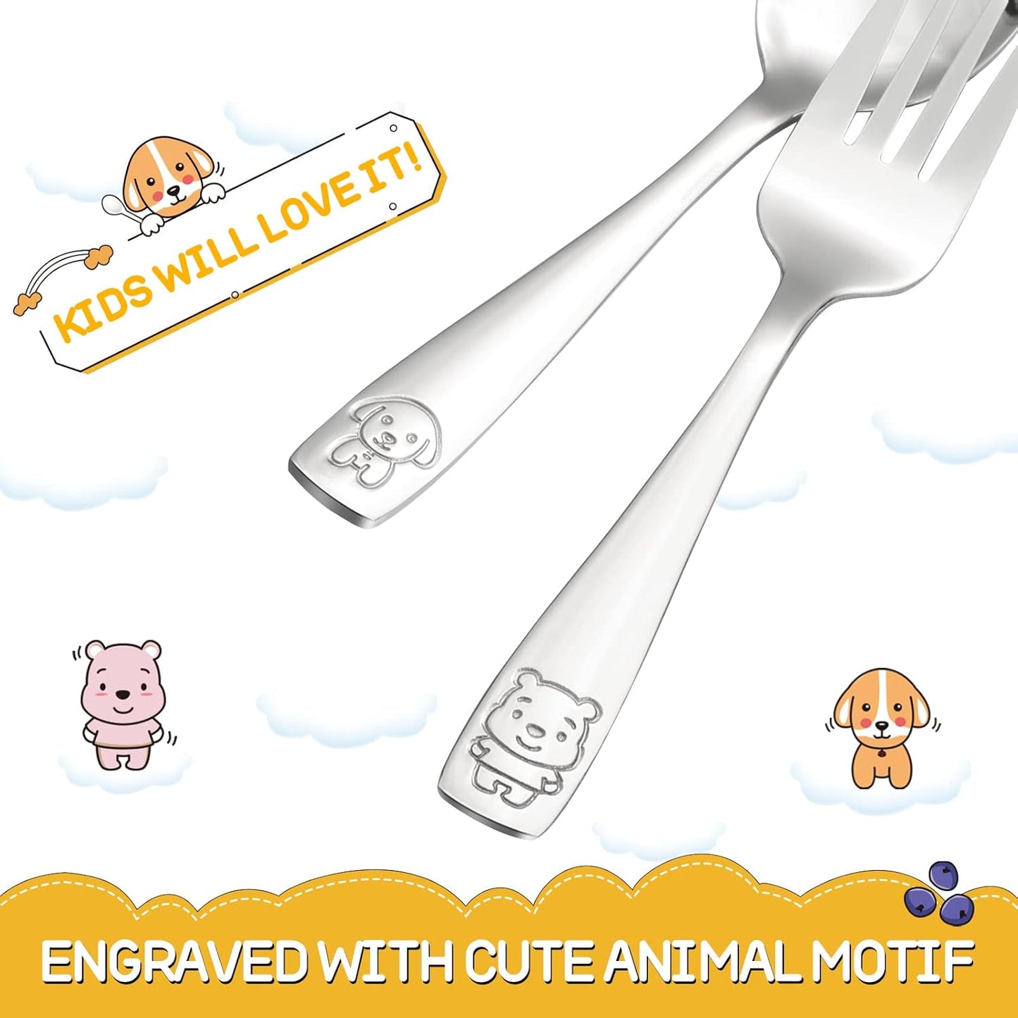 10-Piece Toddler Utensils, Kids Stainless Steel Silverware Set, Children Safe Forks and Spoons - Mirror Polished, Dishwasher Safe