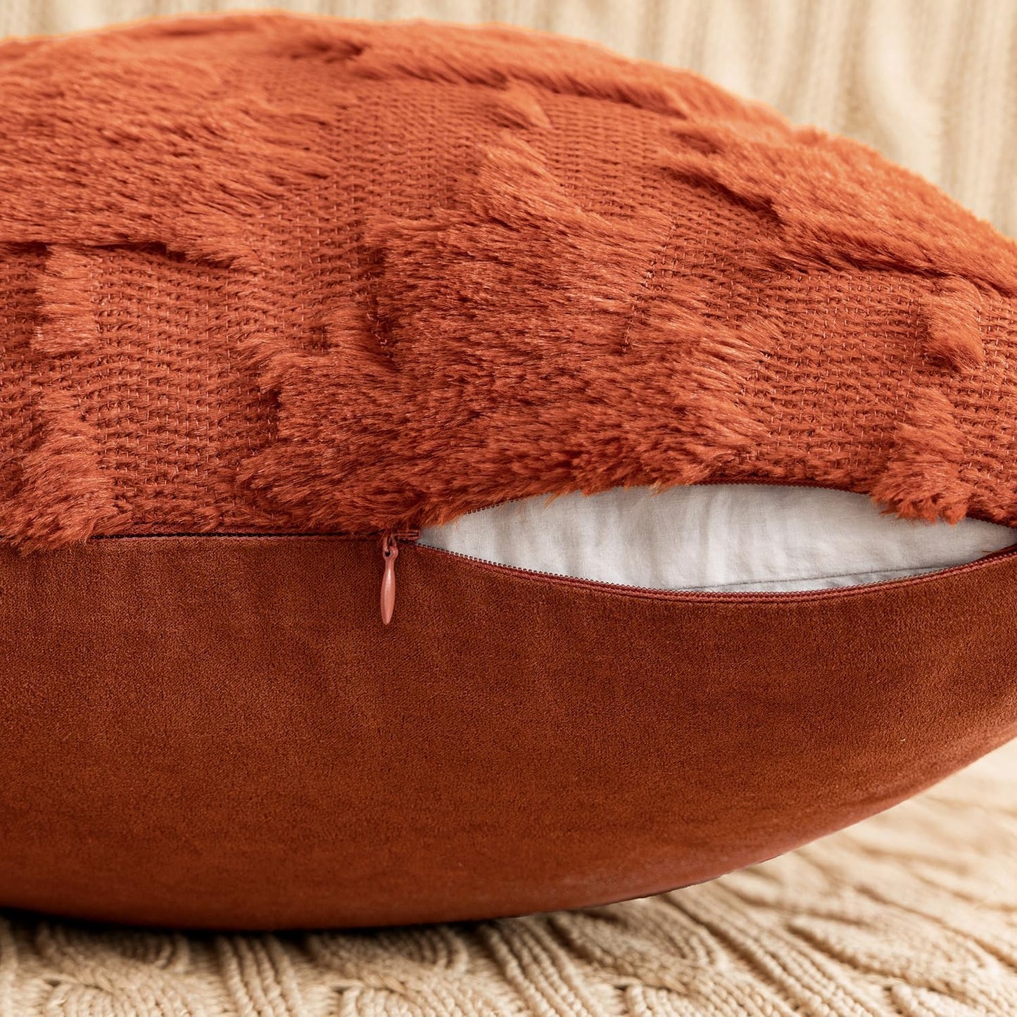 Fall Autumn Throw Pillow Covers 18X18 Burnt Orange Set of 2 Thanksgiving Decorative Solid Maple Leaf Accent Pillow Cases Soft Plush Faux Wool for Home Decor Holiday Outdoor Porch Bedroom