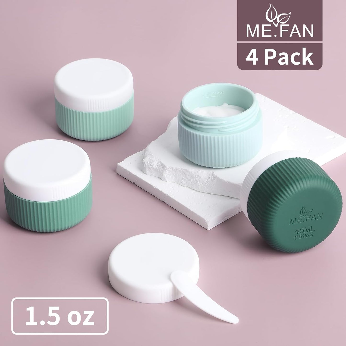 Travel Containers for Toiletries, TSA Approved 1.5 Oz Silicone Cream Jars, Leak-Proof Journey Containers, Trip Accessories with Lid for Cosmetic Face Hand 4 Pack White Lid - Blue