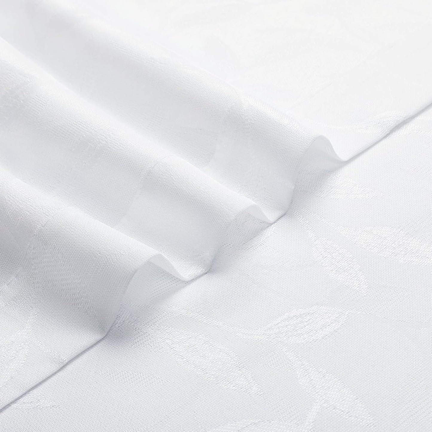 Mila White Kitchen Tier Curtains, 36 Inch Length, Semi Sheer Leaf Jacquard Textured Small Cafe Curtains, Light Filtering, Each 30Wx36L, 2PCS