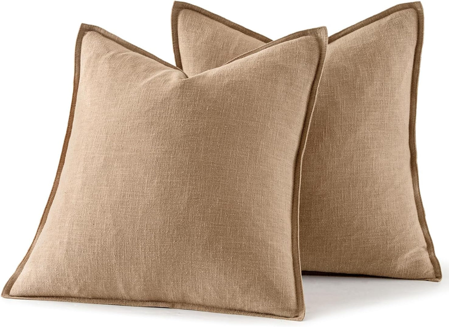 Set of 2 18x18 Inch Decorative Linen Pillow Covers in Brick - Soft Neutral Throw Pillowcases for Couch, Sofa, and Bed Home Décor