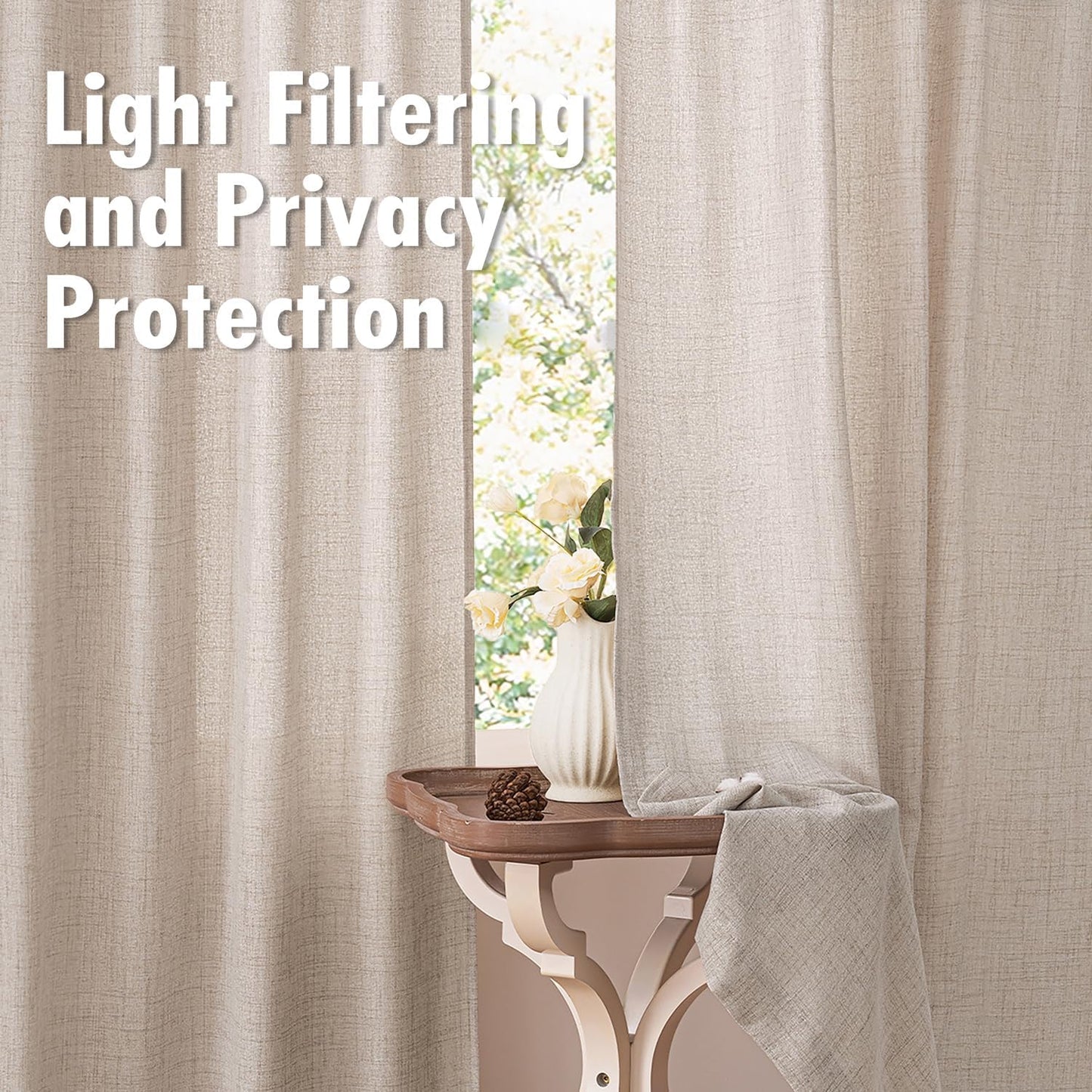Linen Textured Small Kitchen Window Curtains over Sink, Semi Sheer Farmhouse Cafe Curtain 36 Inch Long Short Back Tab Half Window Curtains for Bathroom Basement 2 Panels