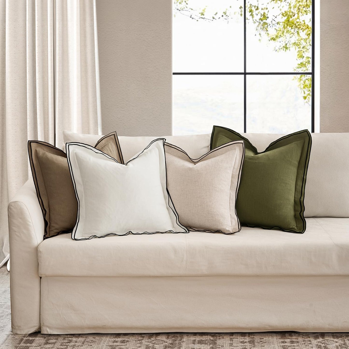 Linen Throw Pillow Covers, 2 Piece 18X18 Inch Khaki, Boho Euro Pillowcases for Bed to Infuse Elegance, Ideal for Sofa Couch Cushion in Home Decor Upgrade