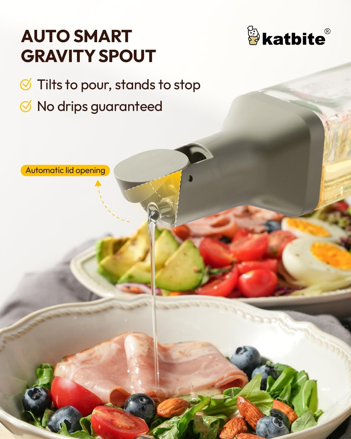 16Oz Glass Olive Oil Dispenser Bottle for Kitchen Cooking - Leakproof Kitchen Essential with Precise Pouring Spout for Salad, Air Fryer, BBQ, Non-Stick Pans, Easy Refill and Use, Yellow
