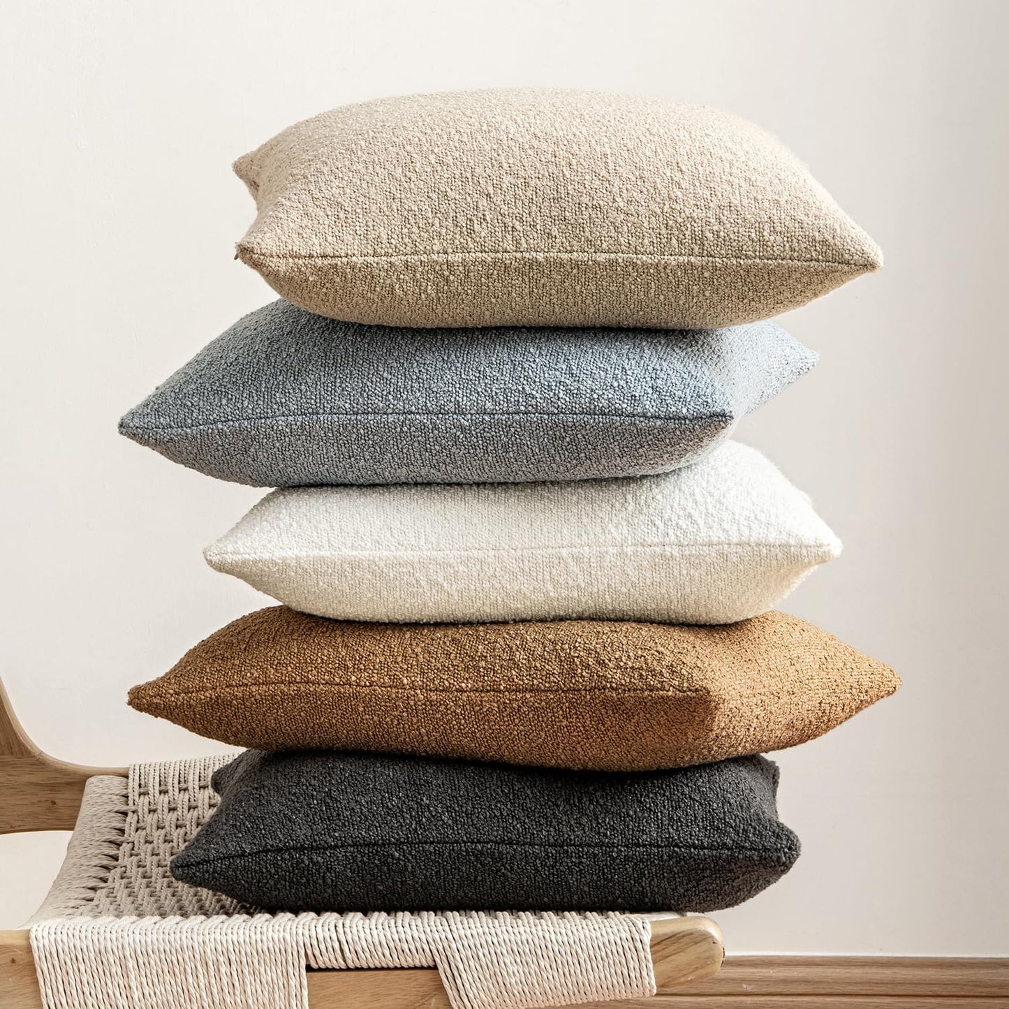 18X18 Inch Decorative Pillow Covers for Couch Bed Set of 2 Textured Boucle Neutral Throw Pillows Christmas White Accent Solid Cushion Pillowcase Cozy Soft Sofa Livingroom Home Decor
