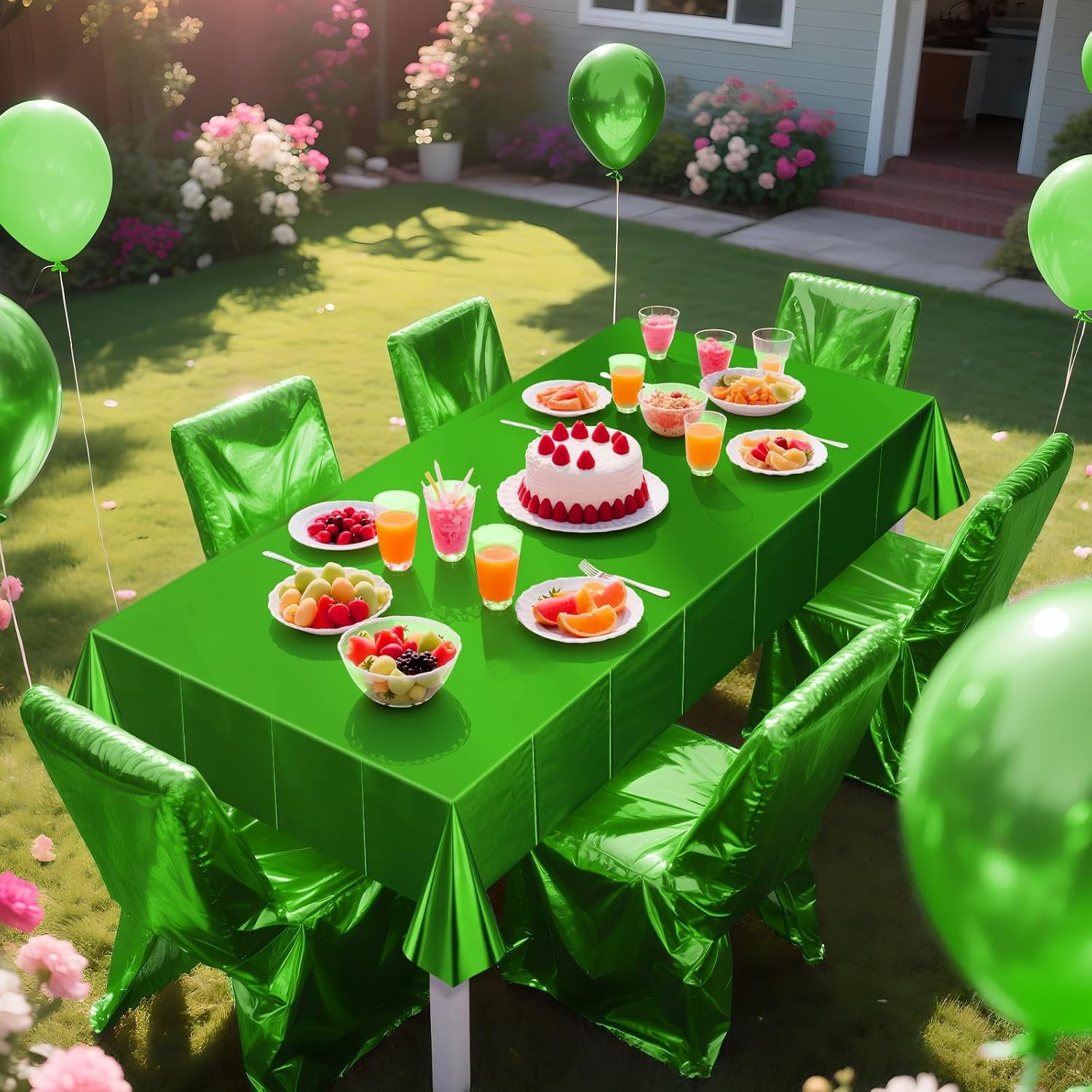 Set of 2 Green Plastic Tablecloths with Metallic Matte Finish, 40" x 108" - Ideal for Jungle Safari, Wild One Birthday Party, Wedding, and Baby Shower Decorations