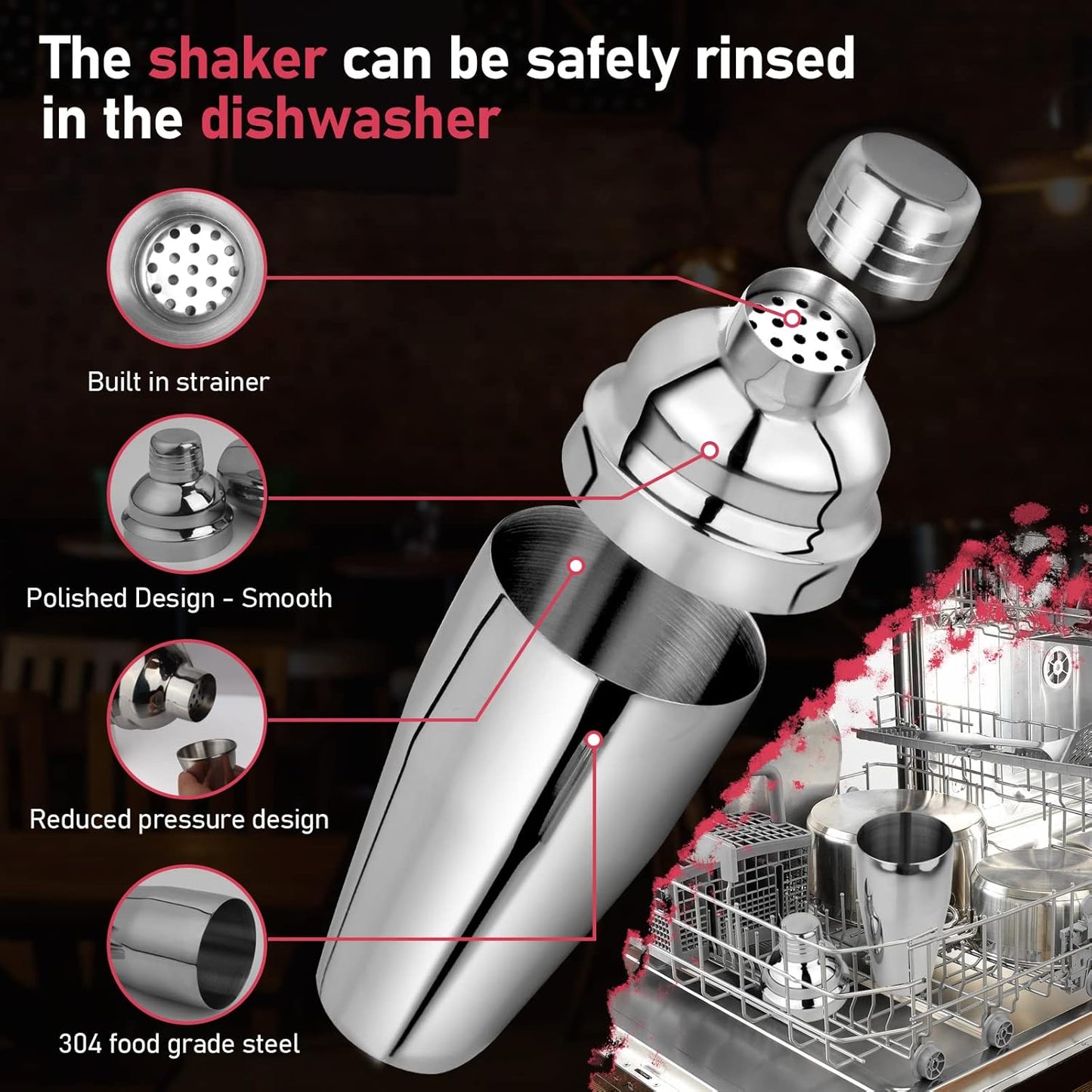 25 oz Professional Cocktail Shaker Set - Includes Martini Shaker, Margarita Mixer, Measuring Jigger, and Mixing Spoon - Premium 18/8 Stainless Steel Bar Tools for Mixology