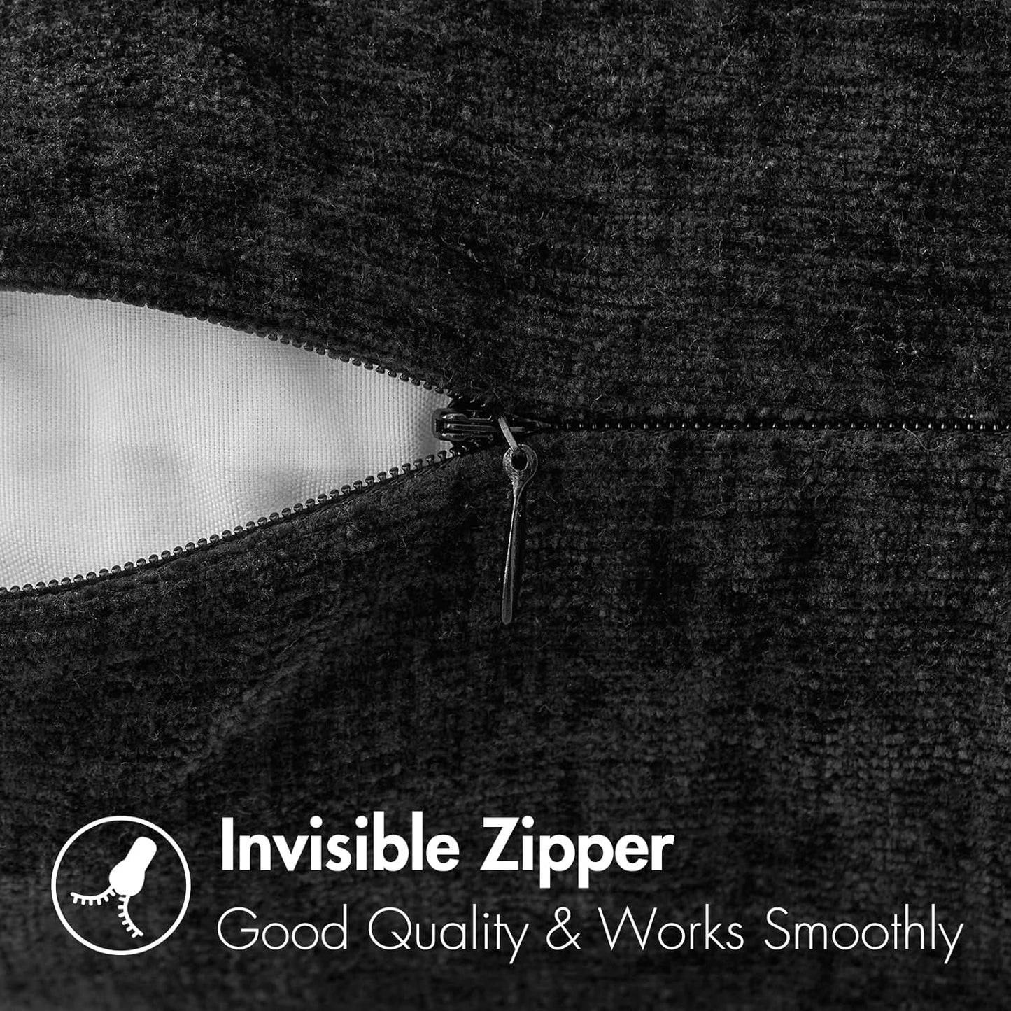 Halloween Pack of 2 Couch Throw Pillow Covers 18X18 Inch Soft Black Chenille Pillow Covers for Sofa Living Room Solid Dyed Pillow Cases