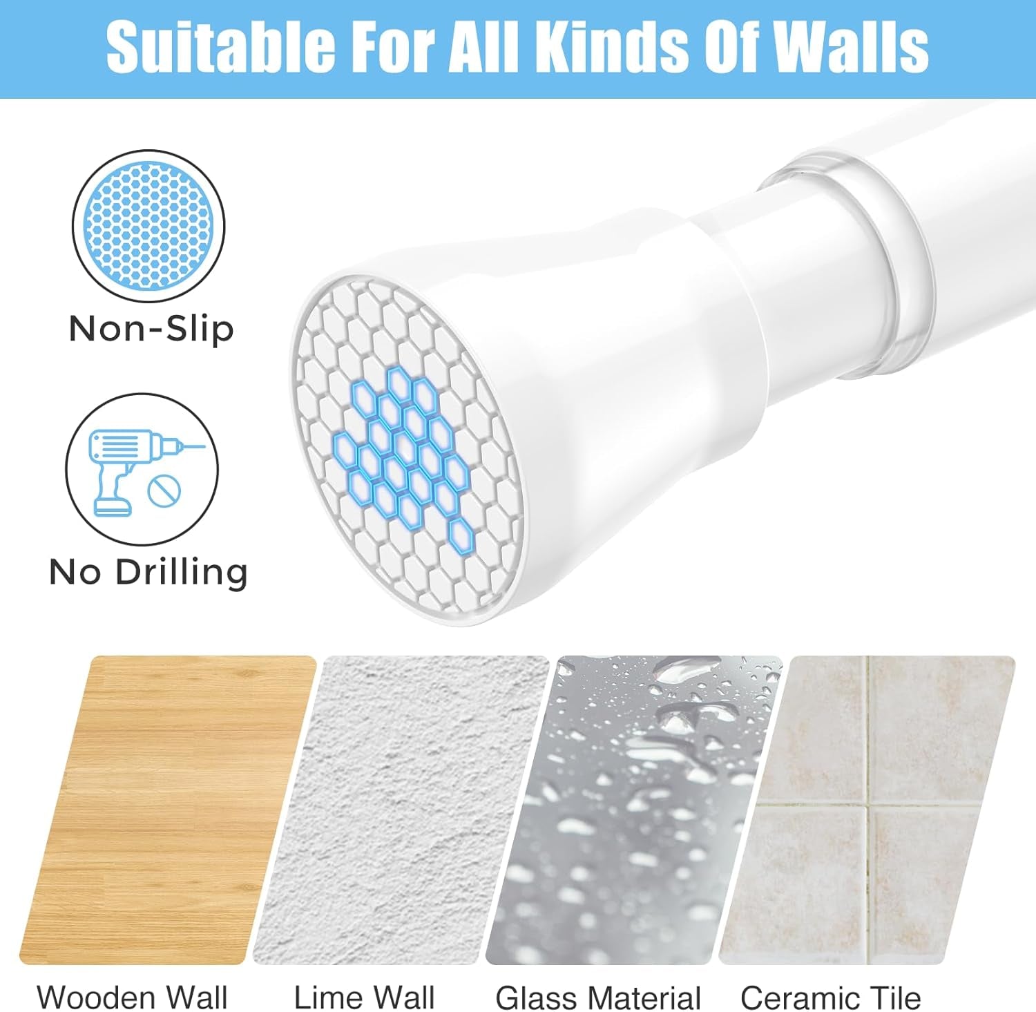 Tension Curtain Rod Spring Tension Rods for Windows 28 to 48 Inch, No Drilling, 7/8" Diameter, White Adjustable Curtain Rod, Small Shower Curtain Rod for Bathroom, Doorway, Closet, Kitchen