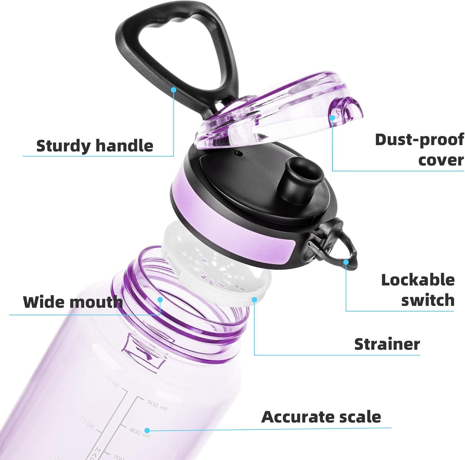 32 Oz Clear Tritan Water Bottle with Chug Lid, Bpa-Free, Wide Mouth, Leak Proof - for Gym, Travel, Home, School, Office (Amethyst)