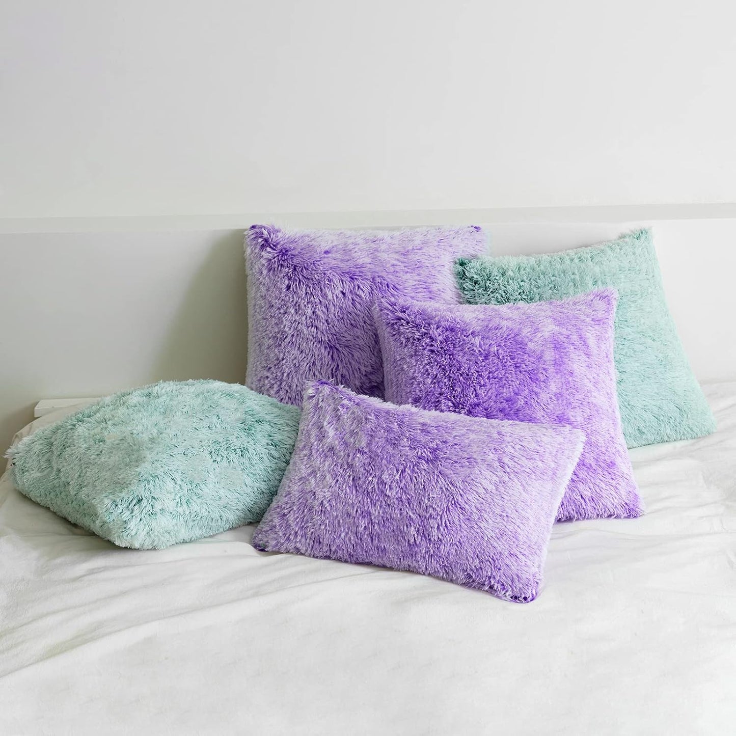 Pack of 2 Ultra Soft Fluffy Throw Pillow Covers Decorative Plush Shaggy Double-Sided Faux Fur Winter Pillow Cases Cushions Covers for Cute Sofa Bedroom Ca 18X18 Inch Purple Ombre