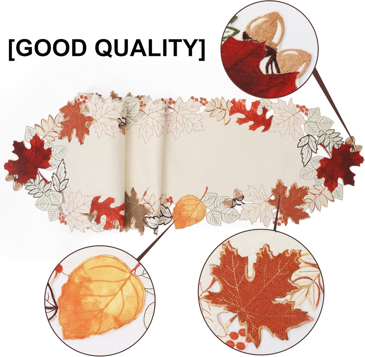 Linen Textured Fall Halloween Table Runner 70 Inches Long, Cutwork Applique Embroidered Dresser Scarf for Home Dining Holiday Autumn Halloween Thanksgiving Decor, 13 X 70 Inch