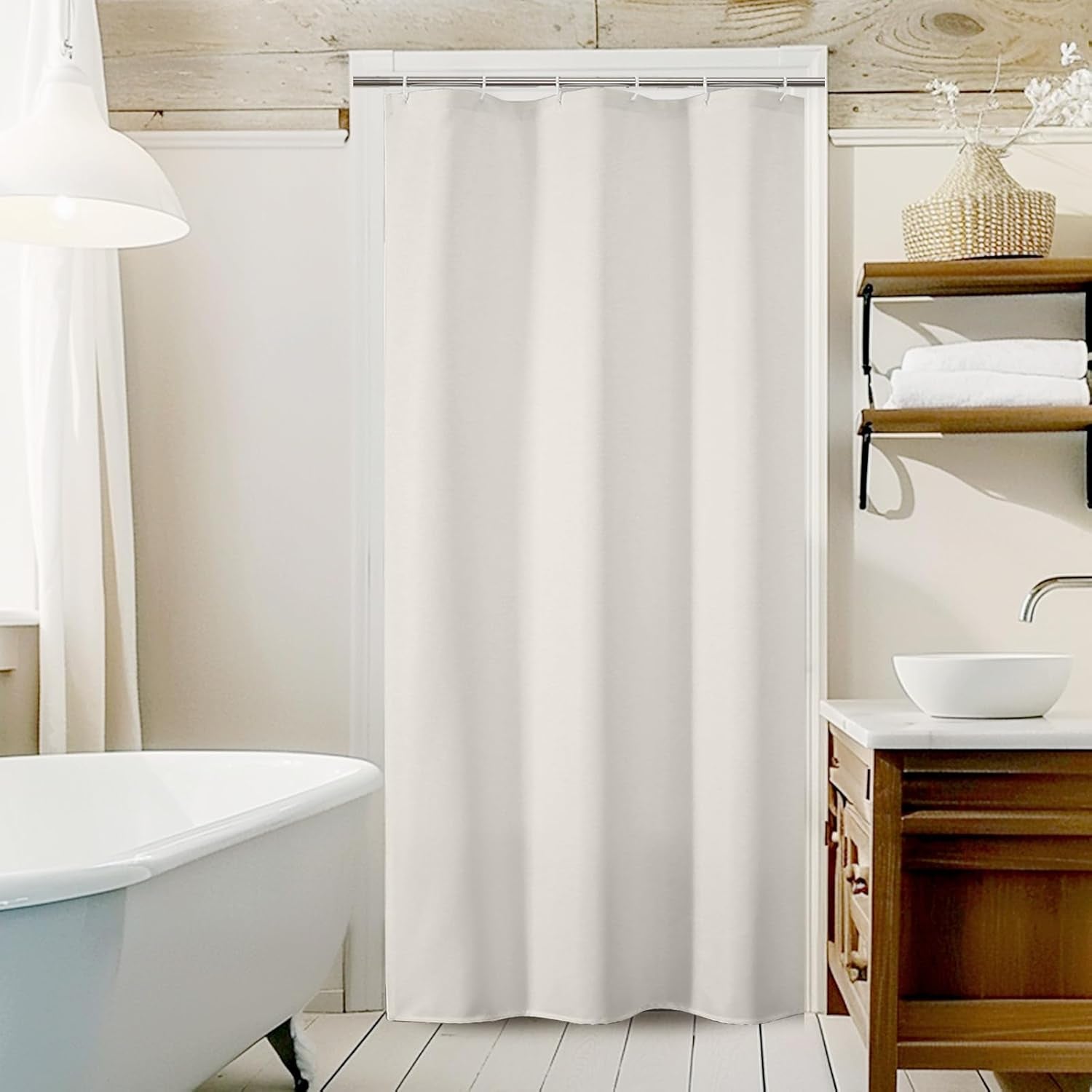 Jack Ivory Stall Small Shower Curtain 36X72 Inches, Solid Faux Denim Fabric Shower Curtain for Bathroom, Soft Airy Hotel Spa Quality with 12 Plastic Hooks, 36" W X 72" L, Ivory