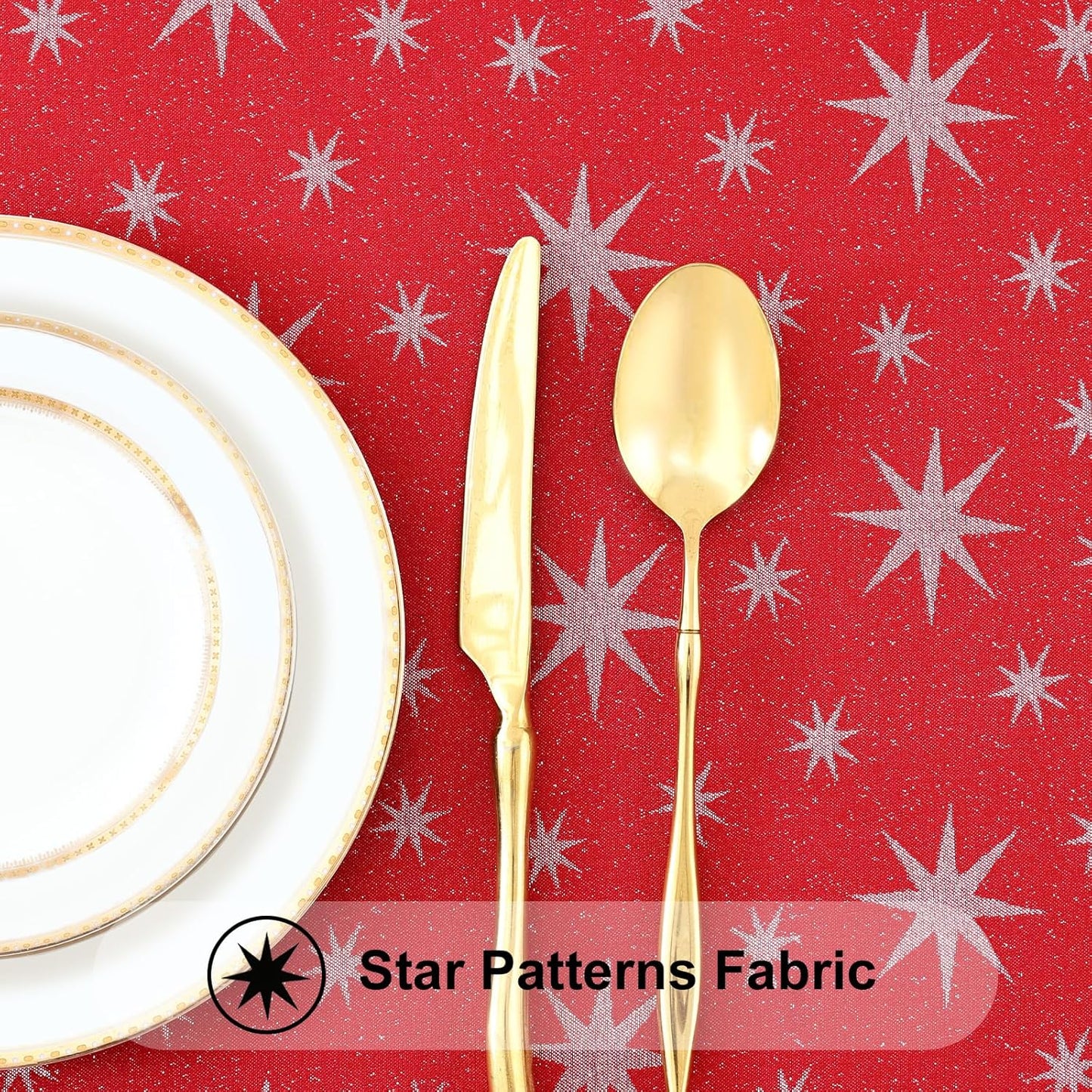 Rectangle Christmas Red Tablecloth, 60X84 Inch Waterproof Damask Table Cloth, Star Patterns Fabric Table Covers for Christmas Dinner, and New Year Celebration, Red