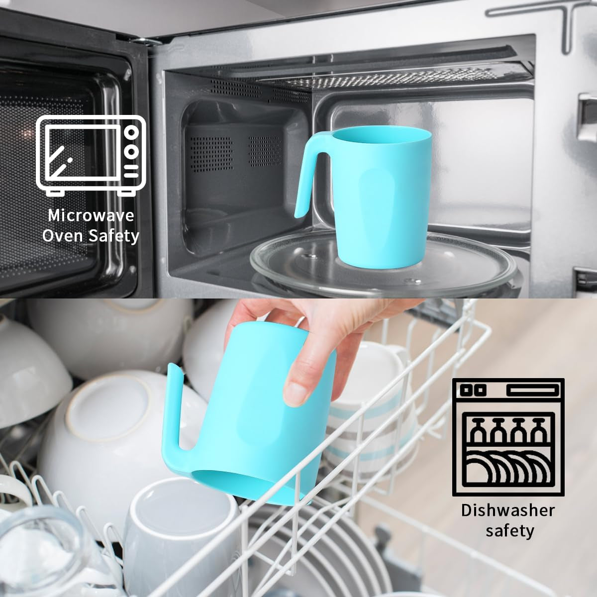 TF Blue Plastic Coffee Mug Set of 8, 15oz Reusable Cups with Handles, Ideal for Home, Garden, Picnic, Camping, and Outdoor Use