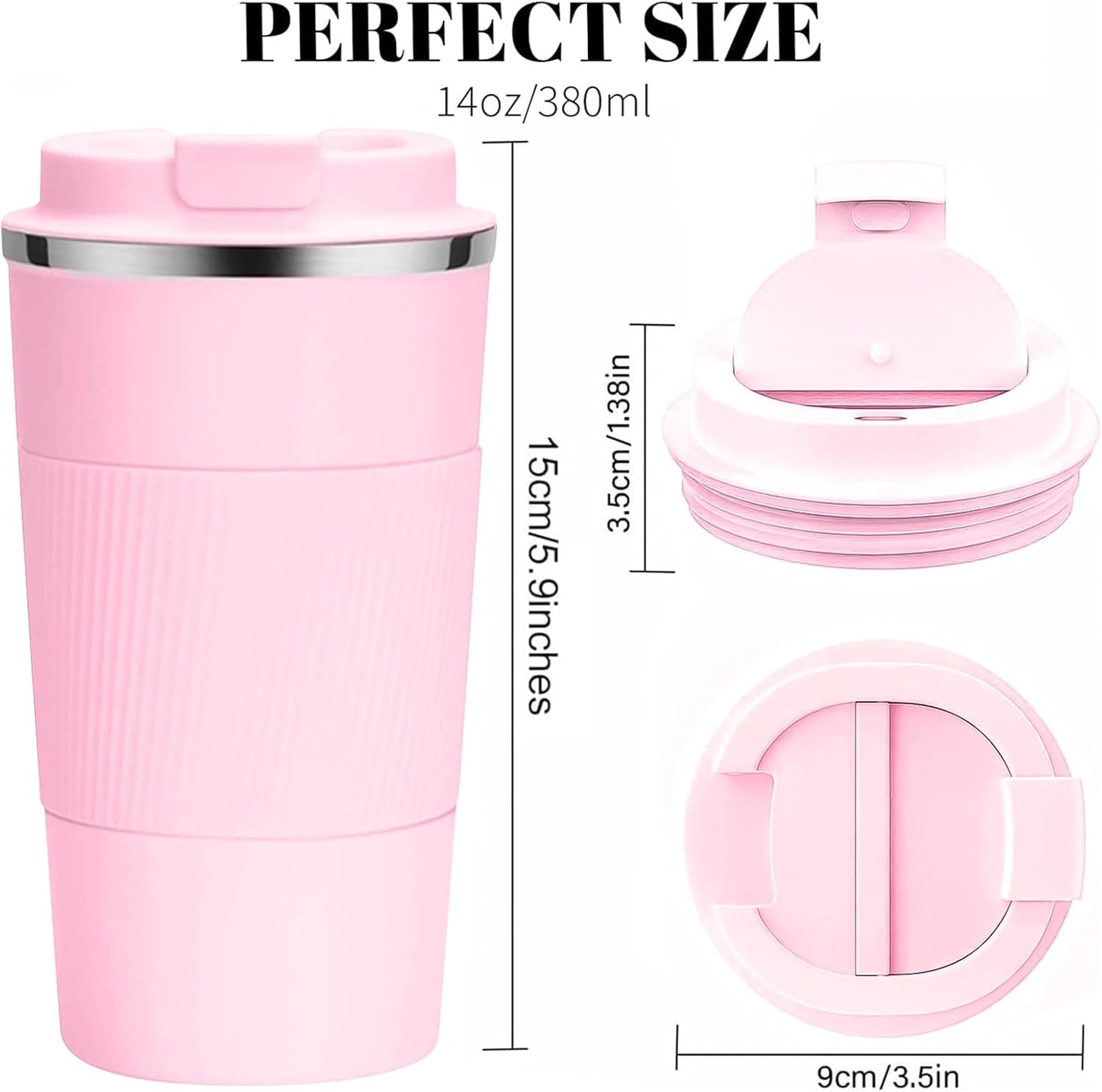 Travel Coffee Mug 14Oz Pink + Black, Couples Combination Set Insulated Spill Proof Leak Proof Portable to Go Camping Stainless Steel Coffee Tumbler Reusable Coffee Cups with Lids